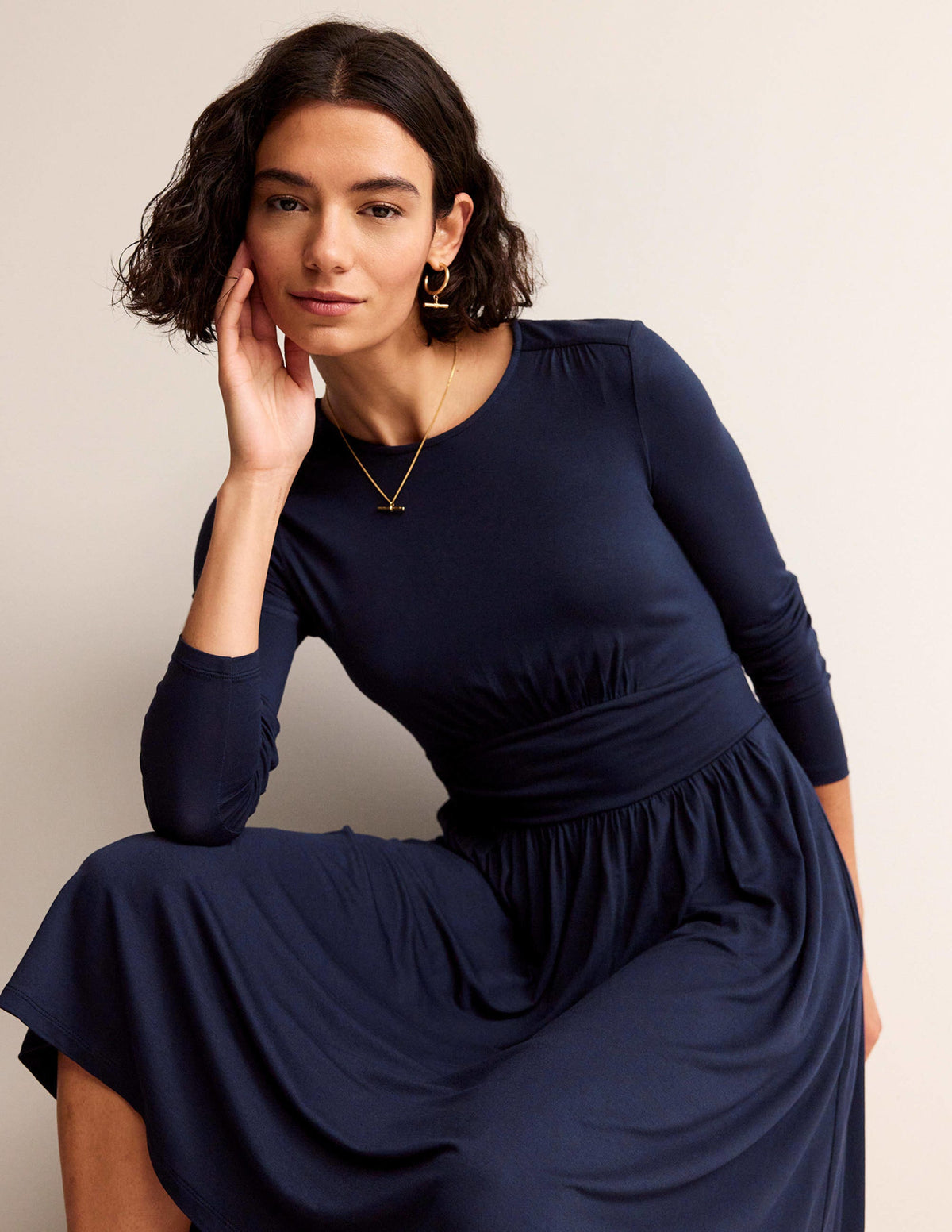 Thea Short Jersey Dress-Navy-4