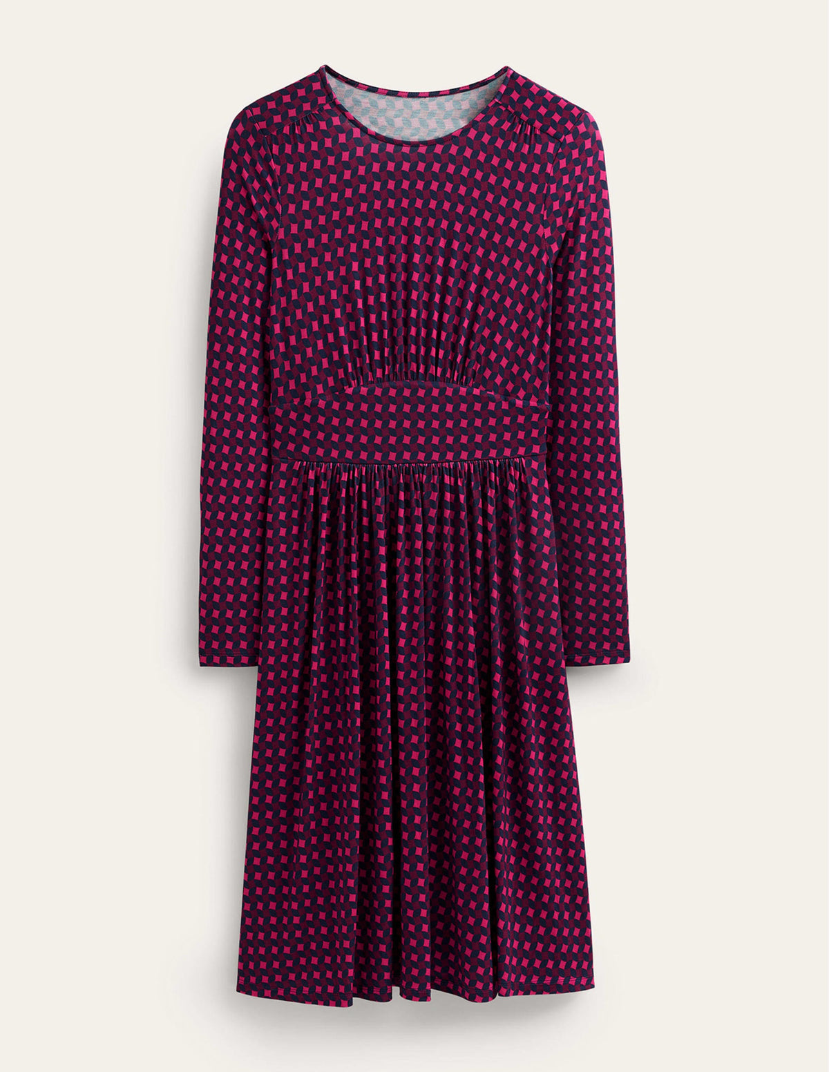 Thea Short Jersey Dress-Vibrant Pink, Abstract Diamond - Image 5