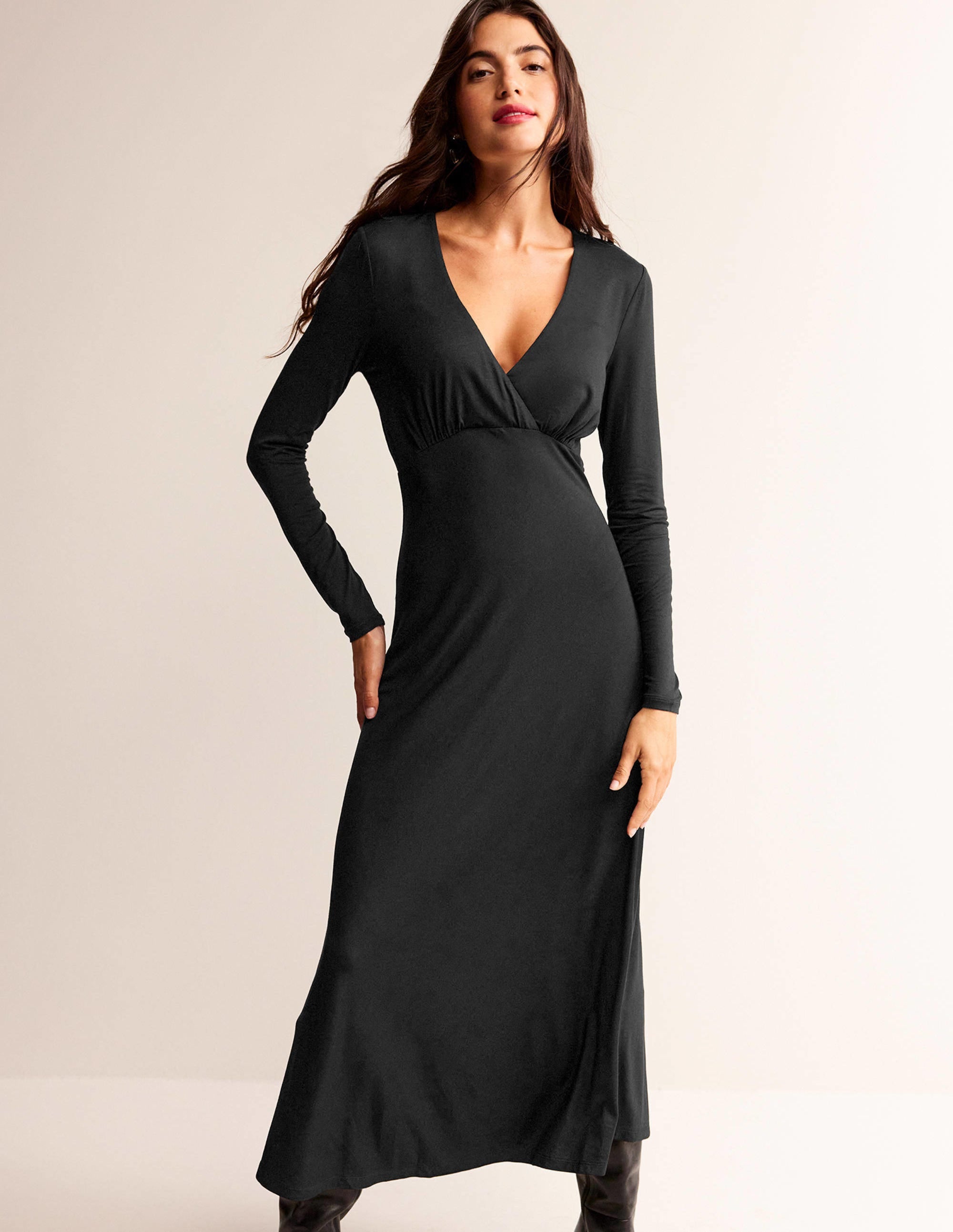 Long Sleeve Jersey Tea Dress-Black - Image 2