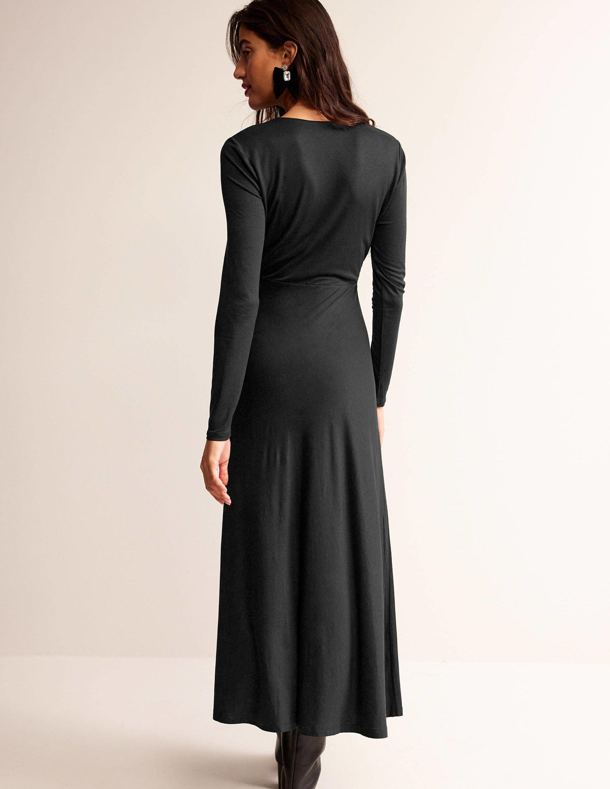 Long Sleeve Jersey Tea Dress-Black-3