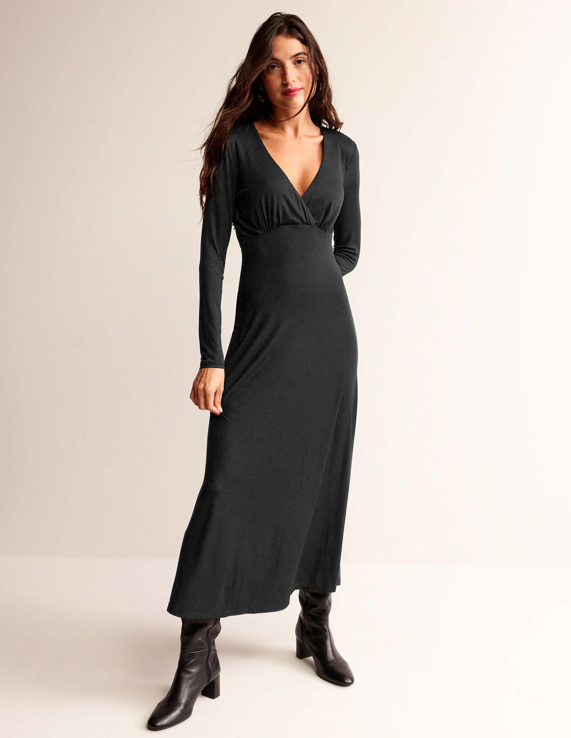 Long Sleeve Jersey Tea Dress-Black-4