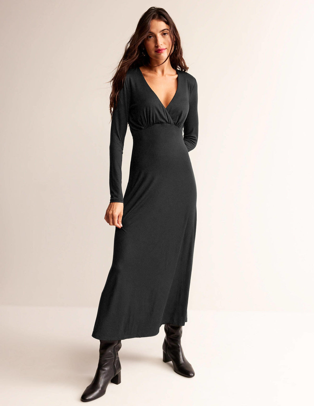Long Sleeve Jersey Tea Dress-Black - Image 4