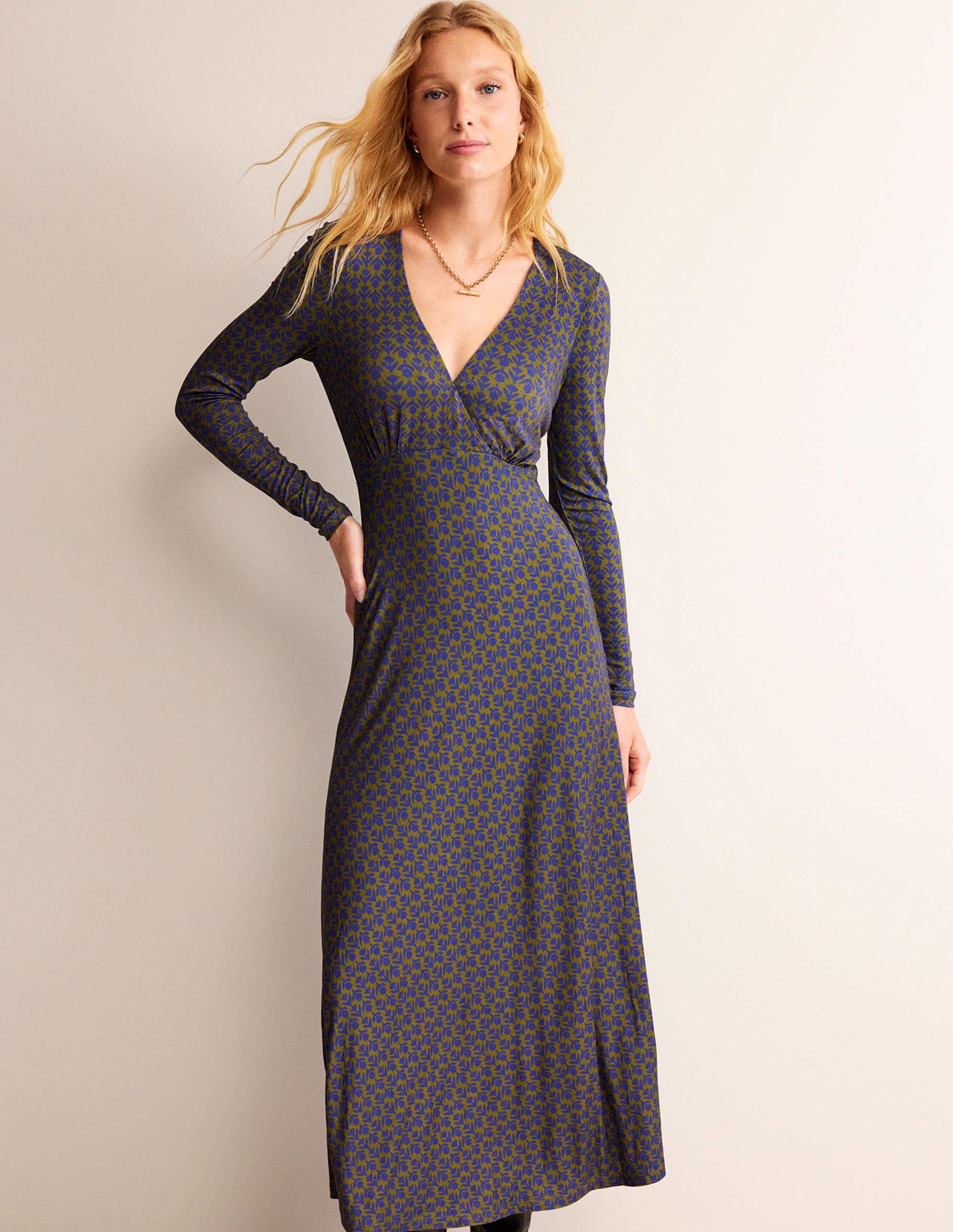 Long Sleeve Jersey Tea Dress-Sapphire Blue, Tulip Pop-1