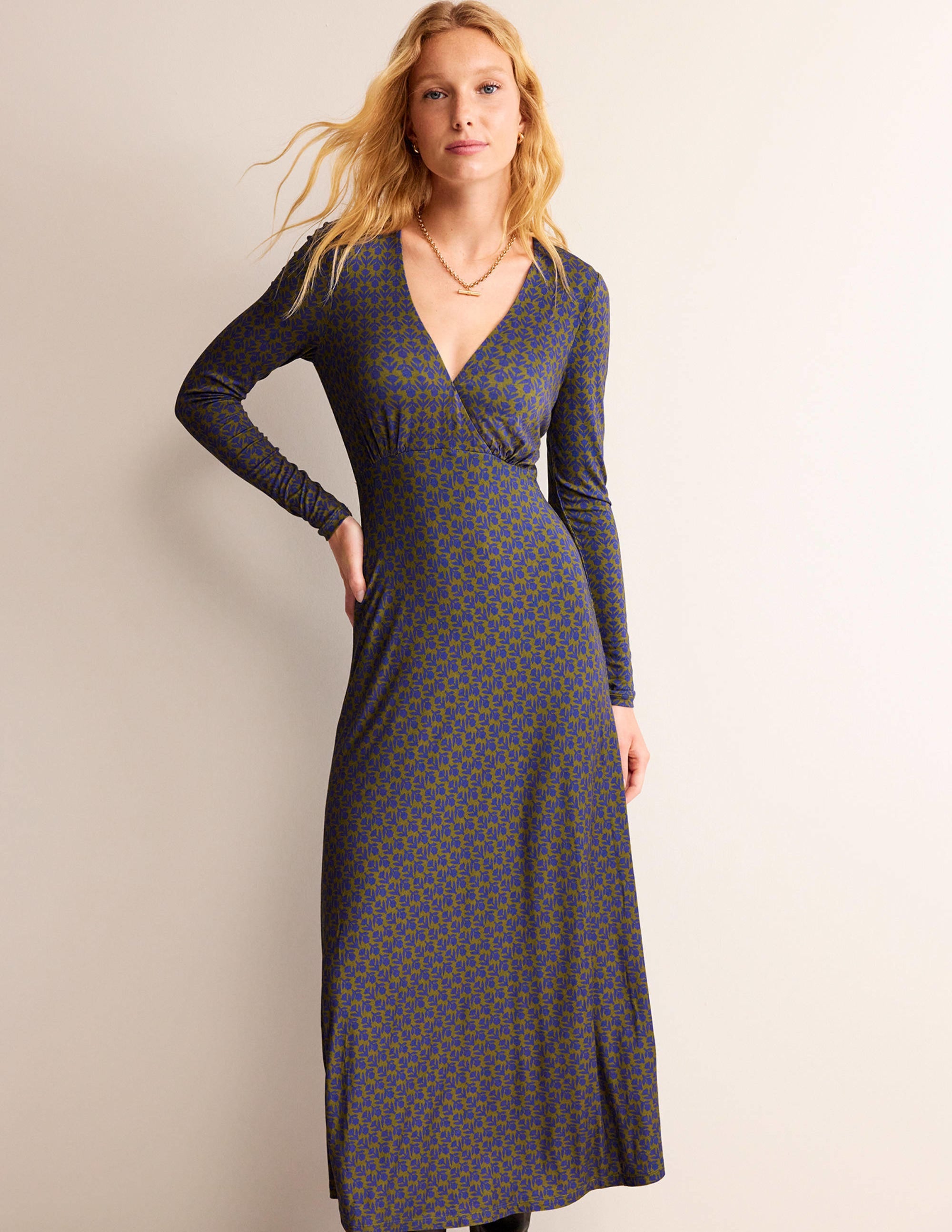 Long Sleeve Jersey Tea Dress-Sapphire Blue, Tulip Pop - Image 1