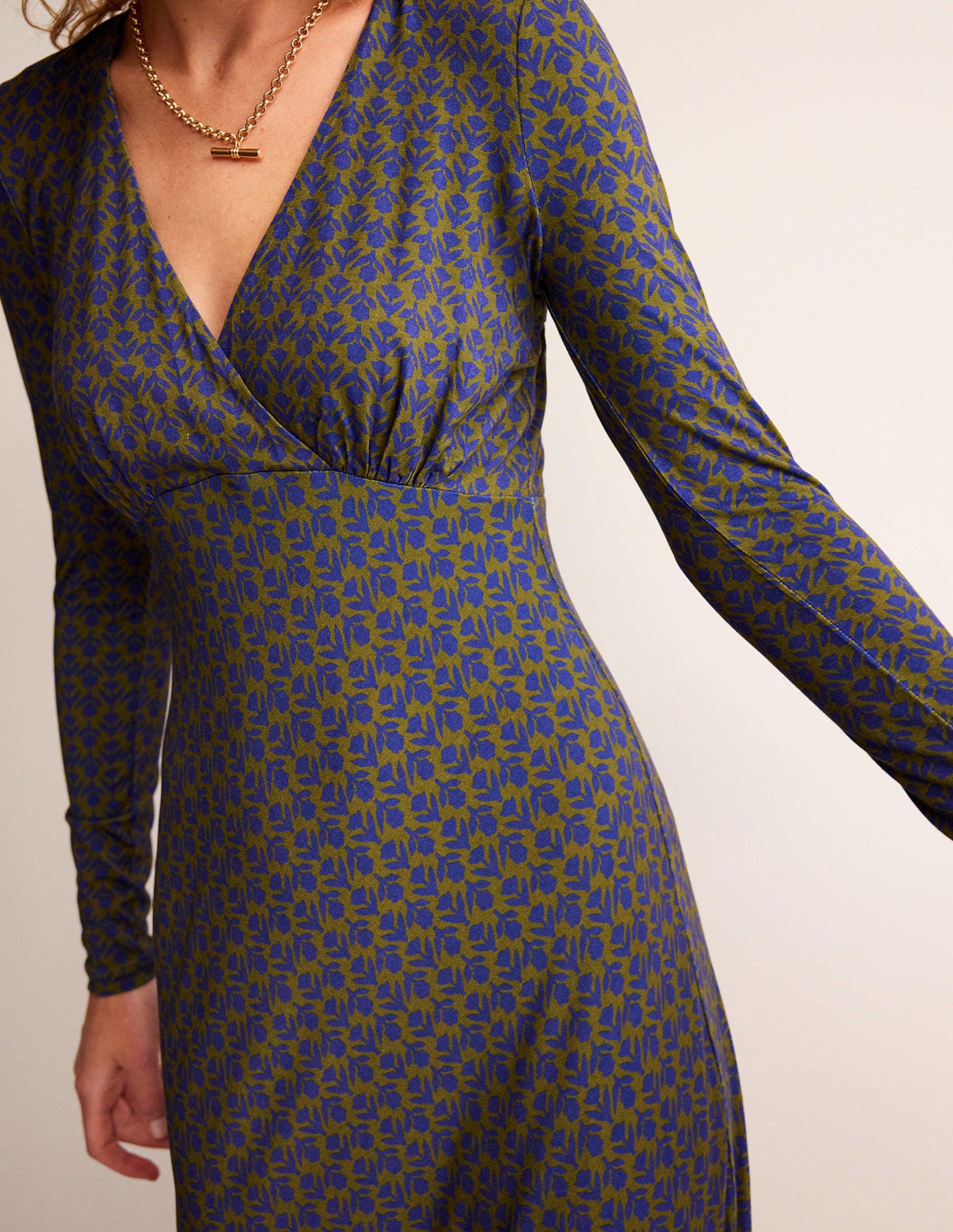 Long Sleeve Jersey Tea Dress-Sapphire Blue, Tulip Pop-2