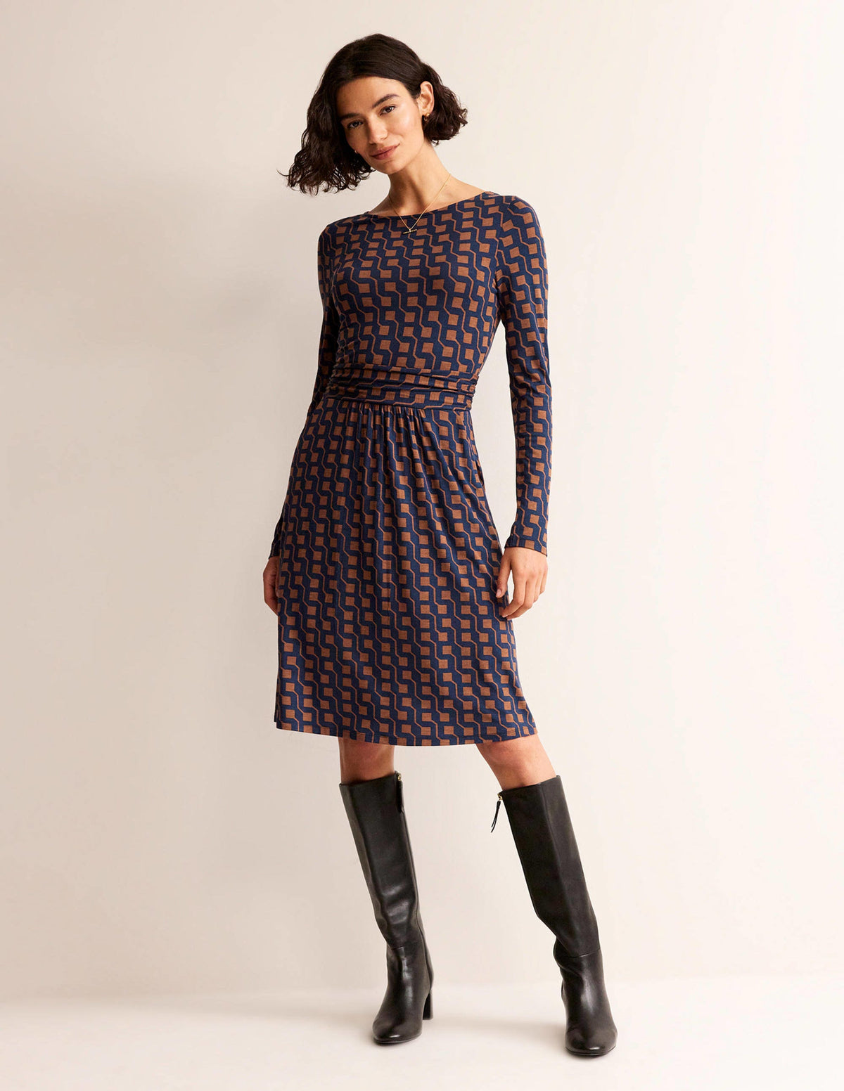 Abigail Jersey Dress-Cognac, Cube Geo - Image 1