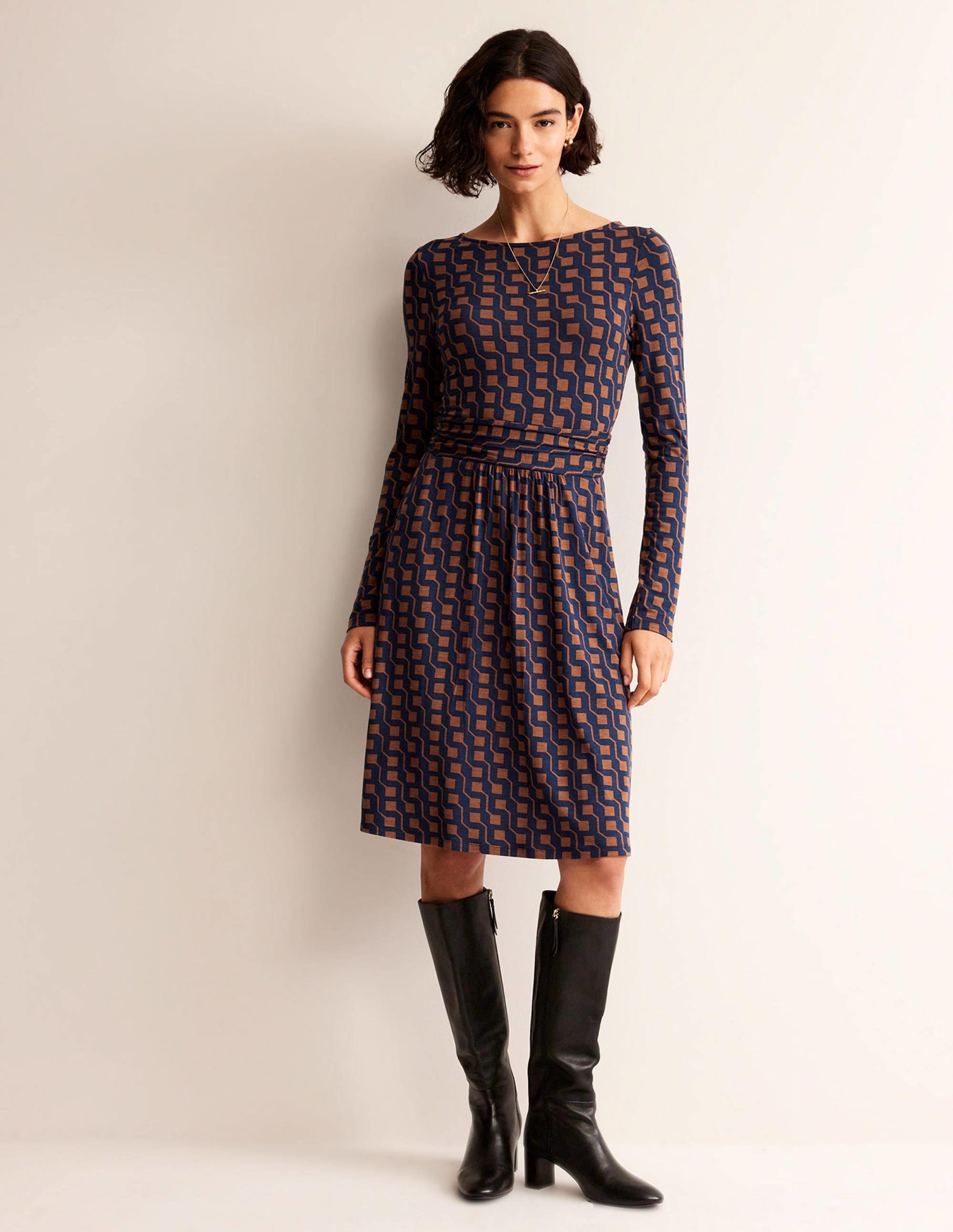 Abigail Jersey Dress-Cognac, Cube Geo - Image 5