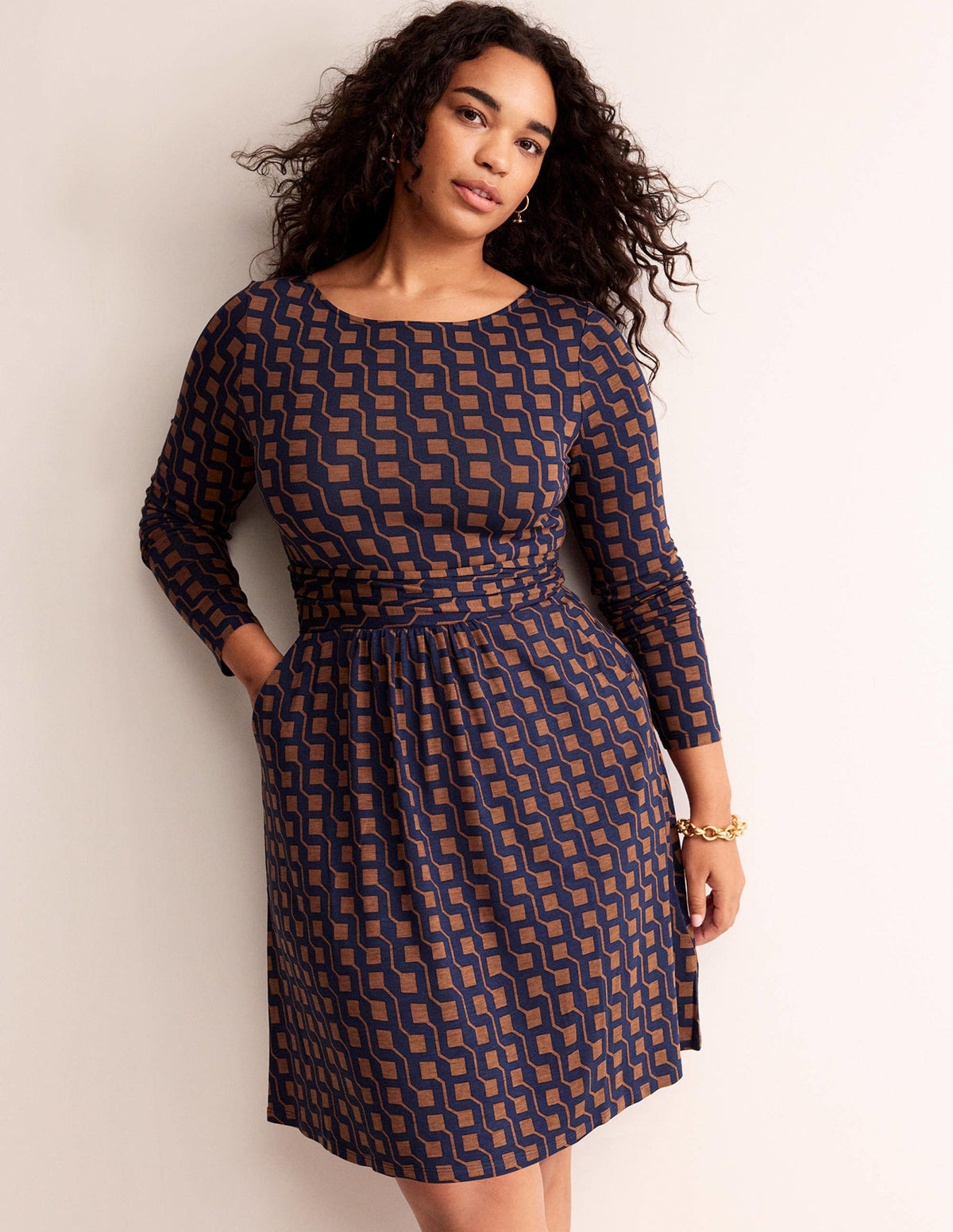 Abigail Jersey Dress-Cognac, Cube Geo - Image 7