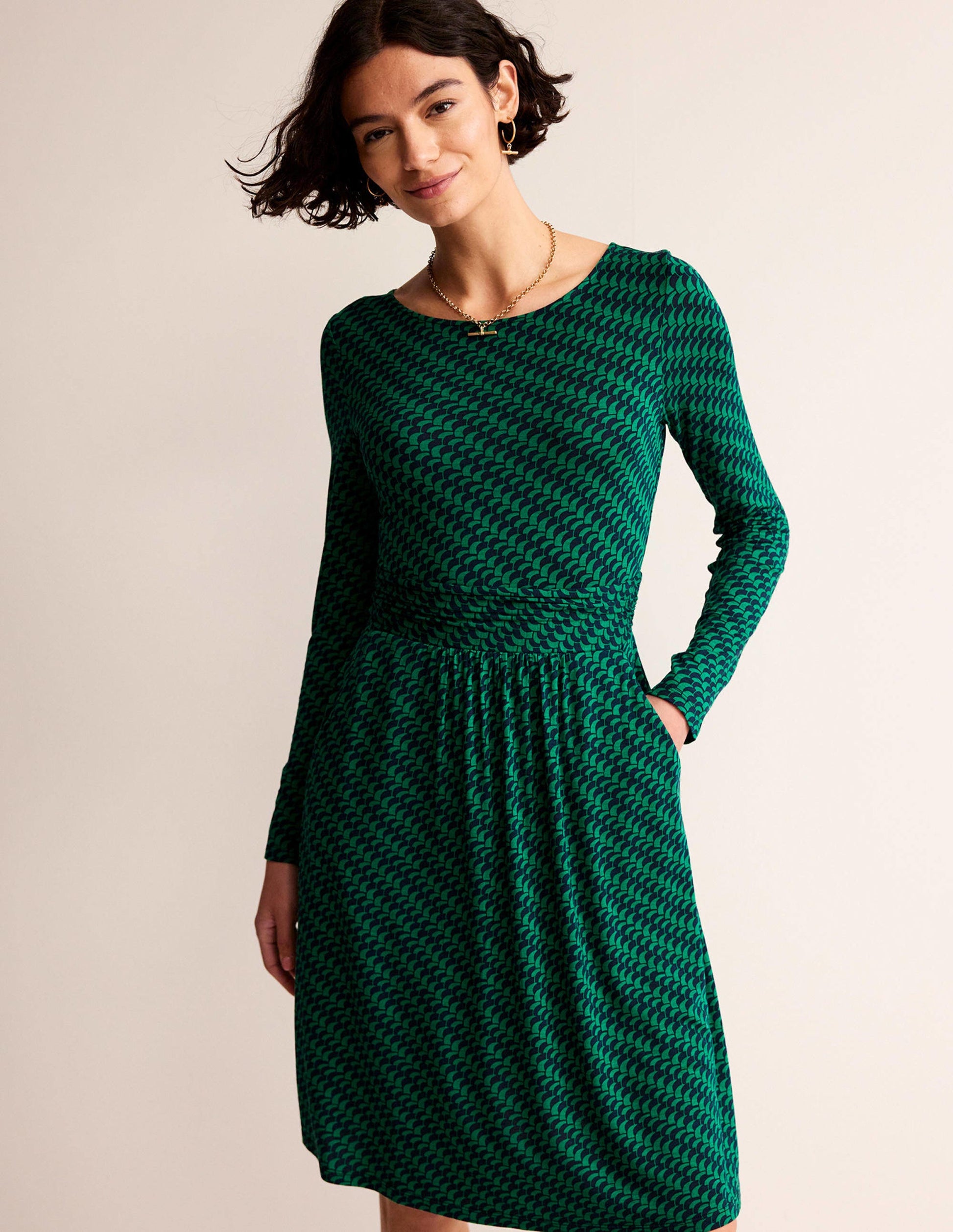 Abigail Jersey Dress-Veridian Green, Geo Fall-2