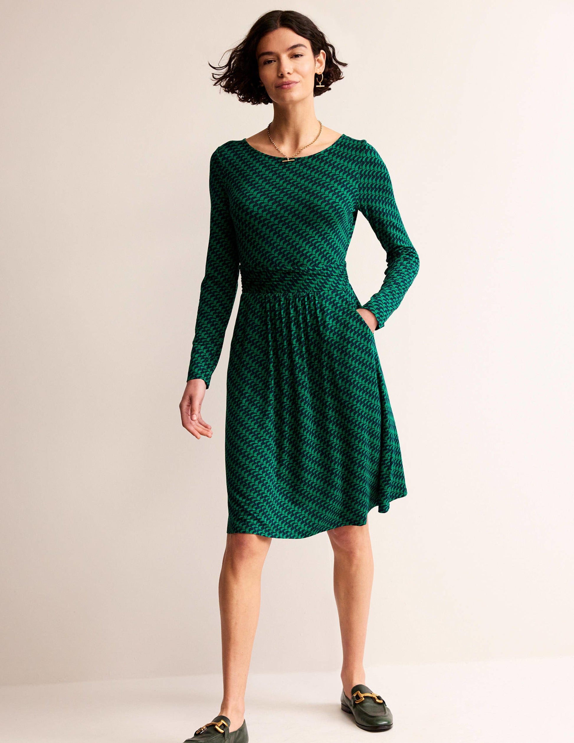 Abigail Jersey Dress-Veridian Green, Geo Fall-4