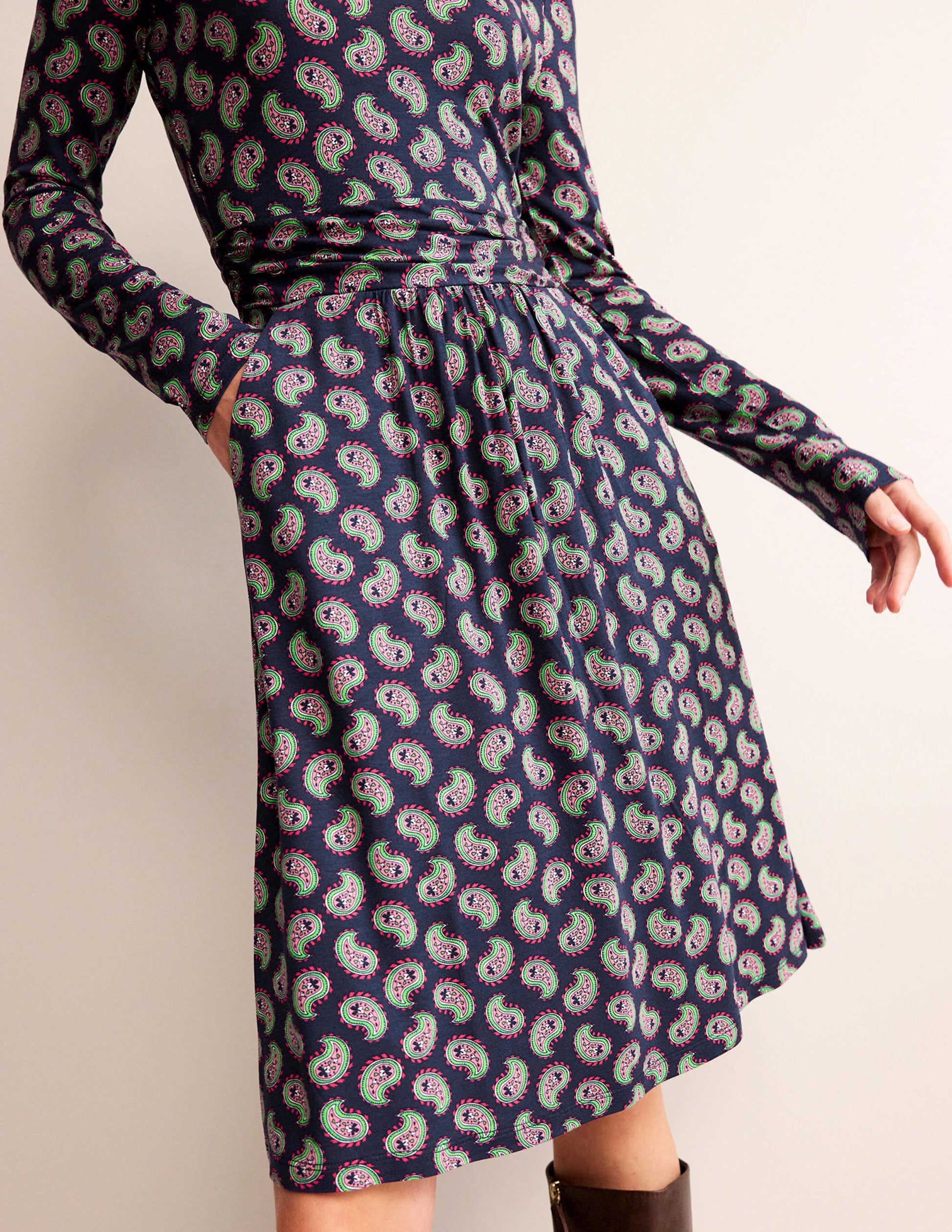 Abigail Jersey Dress-Navy, Paisley Bunch-2