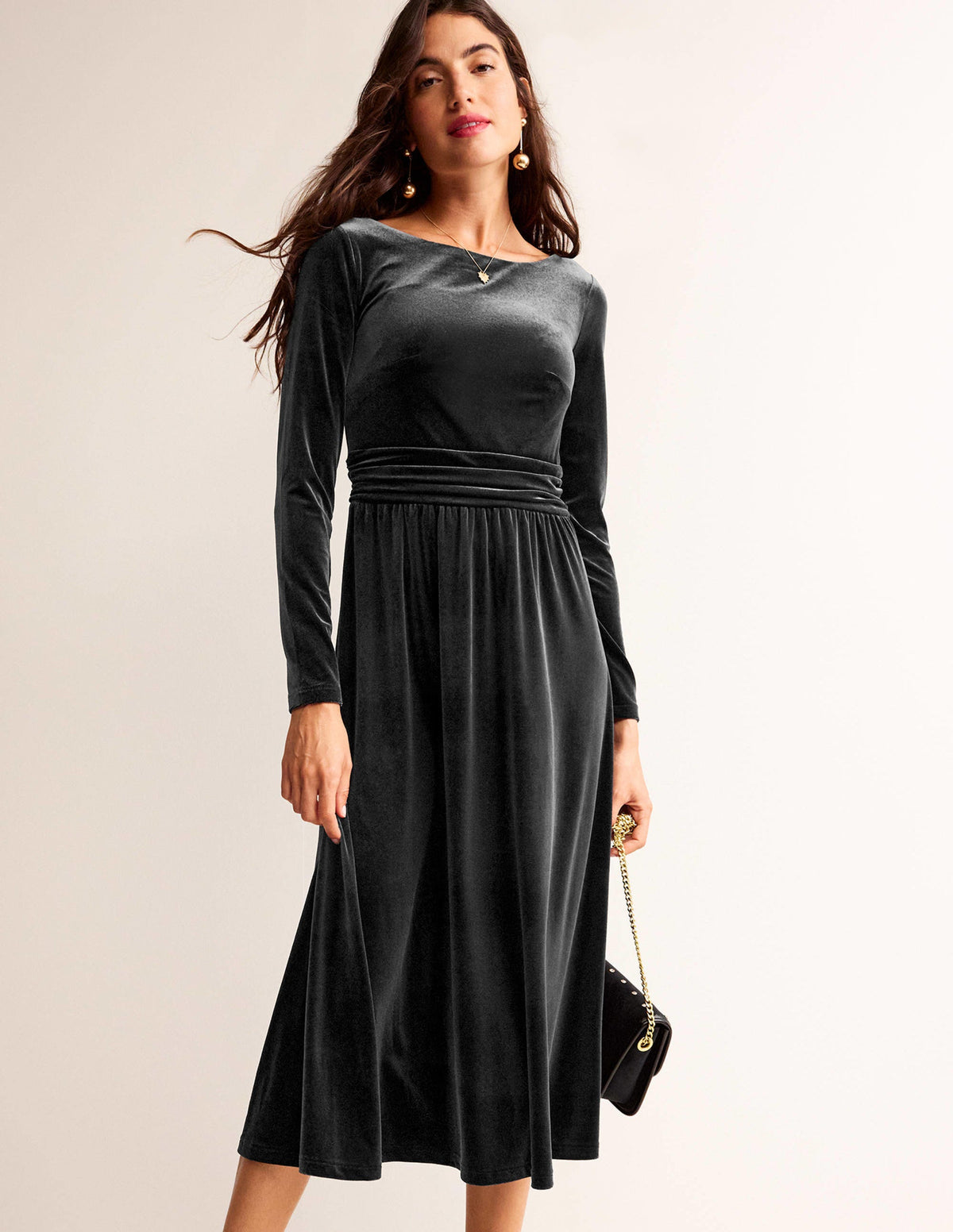 Abigail Velvet Midi Dress-Black - Image 2