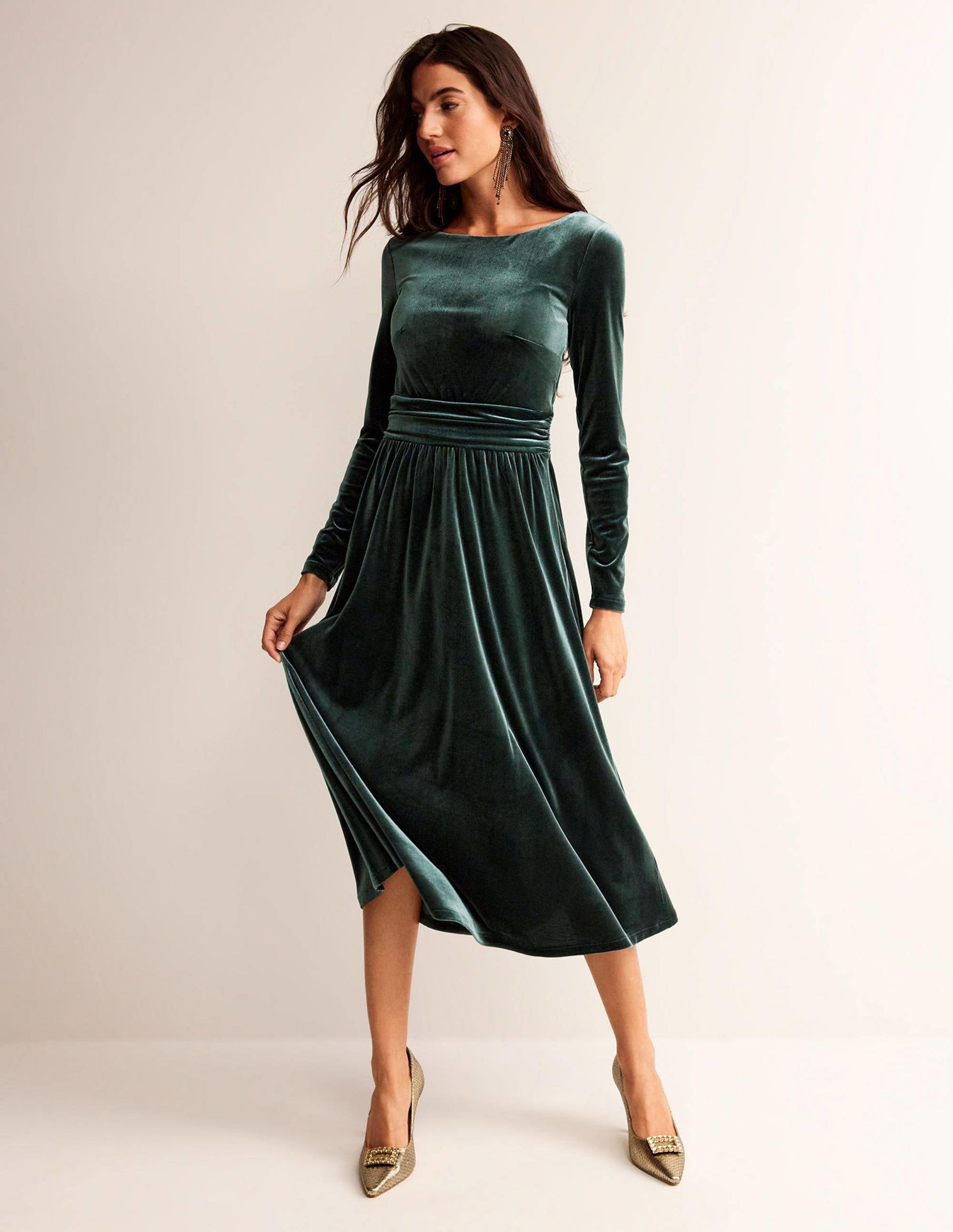 Abigail Velvet Midi Dress-Chatsworth Green-1