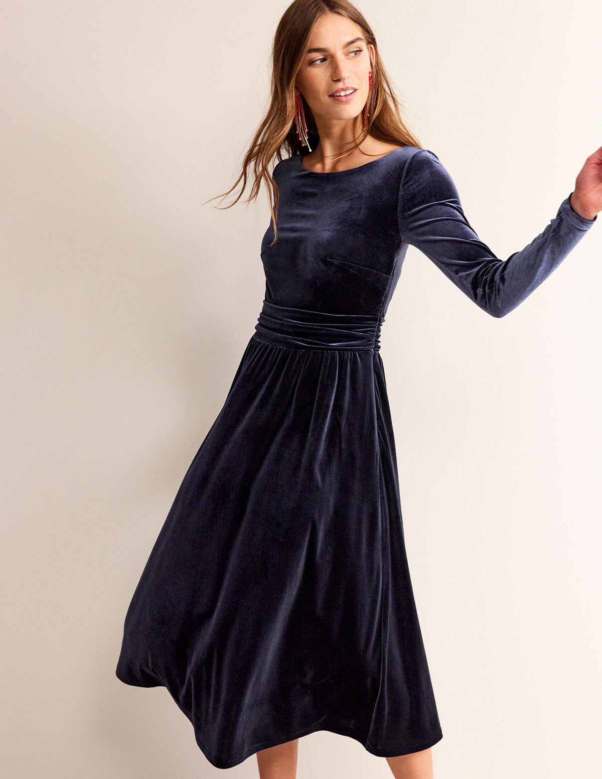 Abigail Velvet Midi Dress-Navy - Image 1