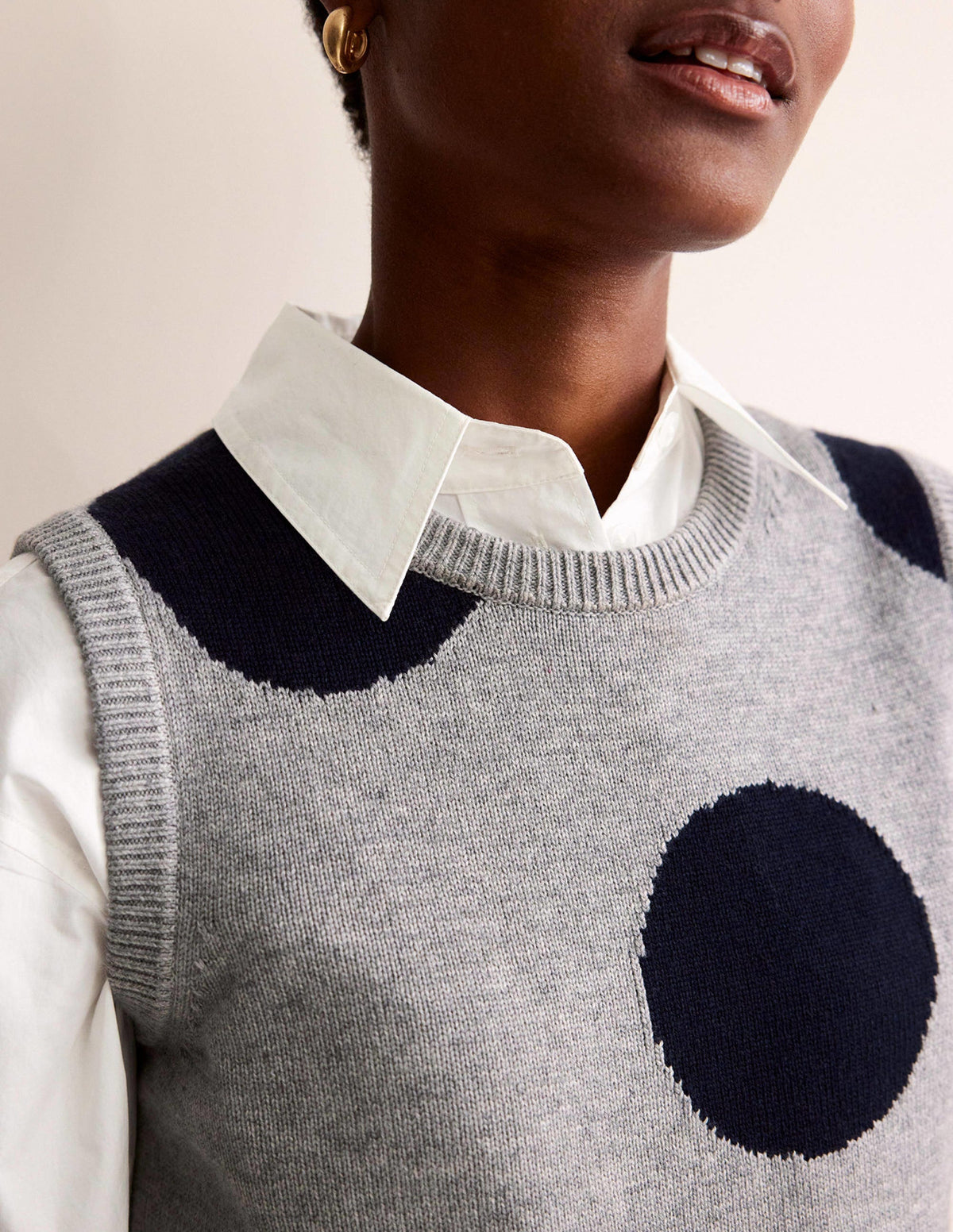 Fiona Sweater Vest-Grey Melange, Navy Spot - Image 2
