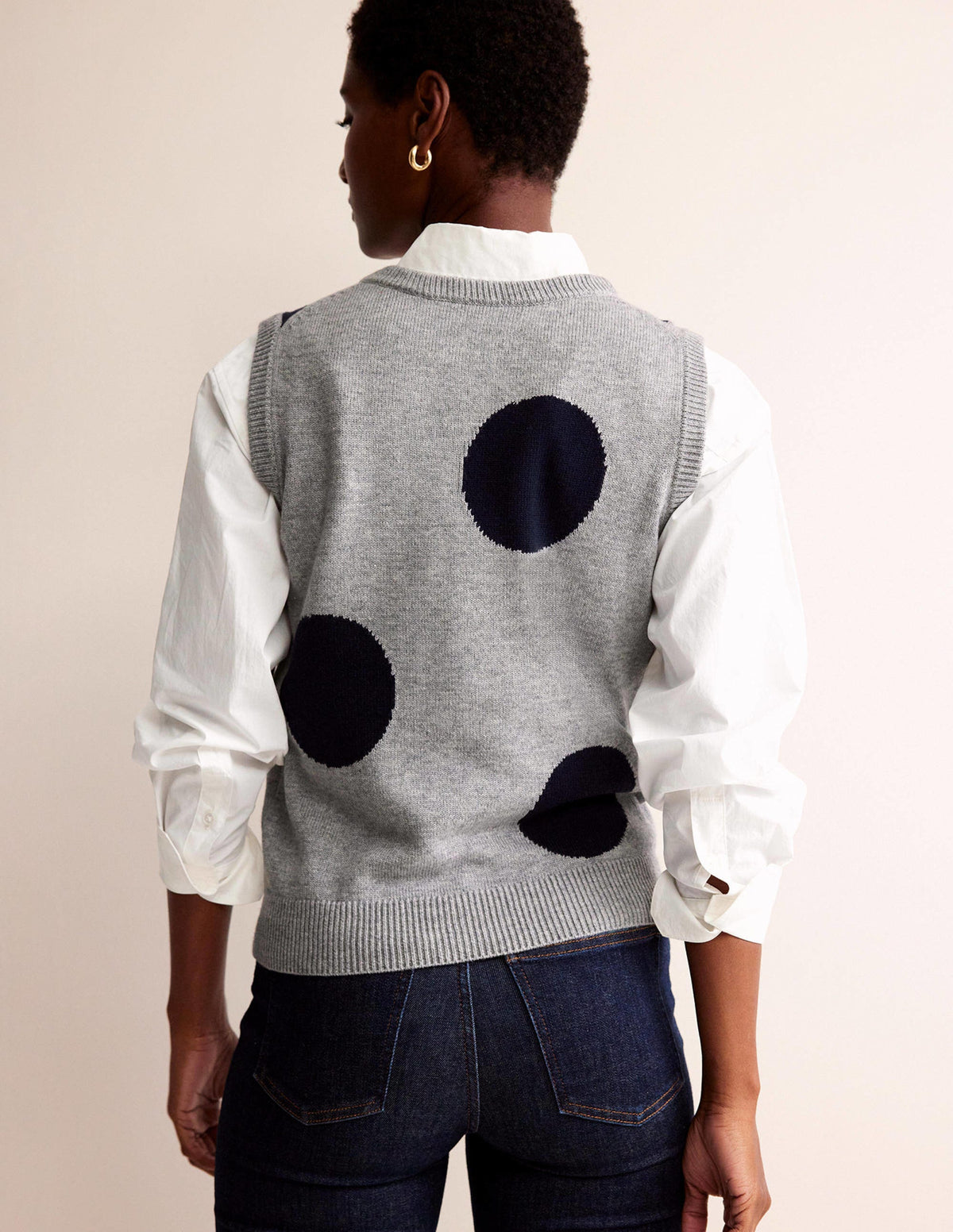 Fiona Sweater Vest-Grey Melange, Navy Spot - Image 3
