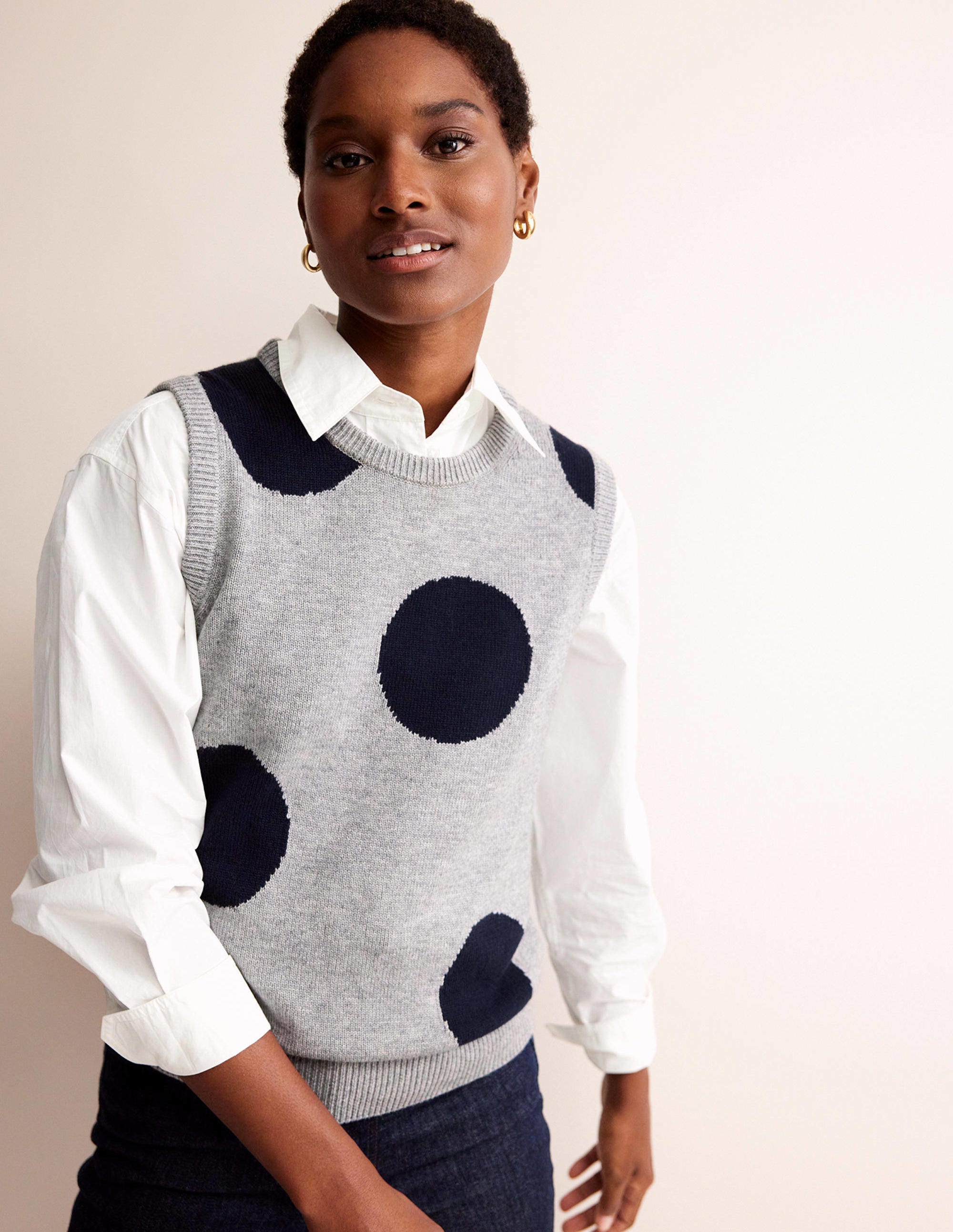 Fiona Sweater Vest-Grey Melange, Navy Spot - Image 4