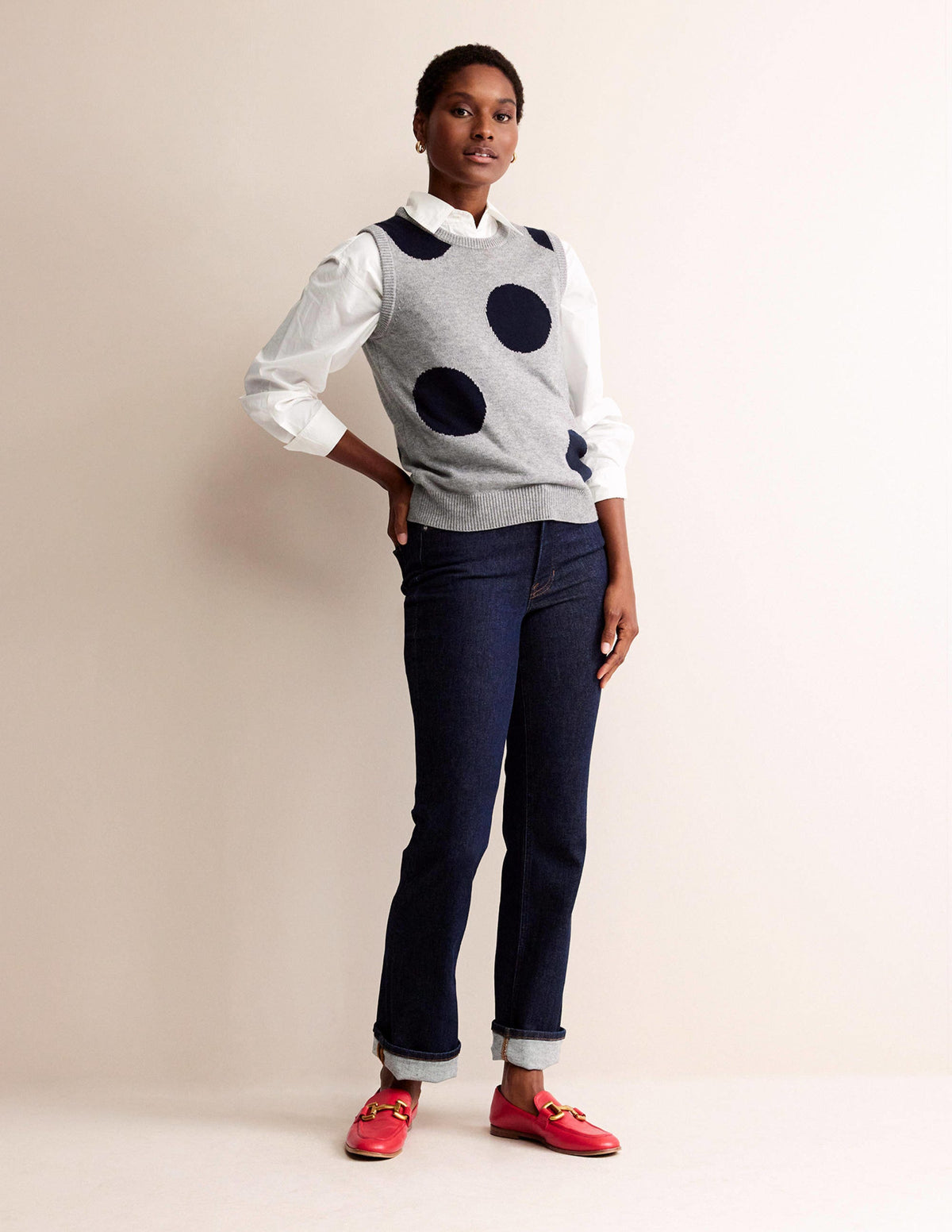 Fiona Sweater Vest-Grey Melange, Navy Spot - Image 5