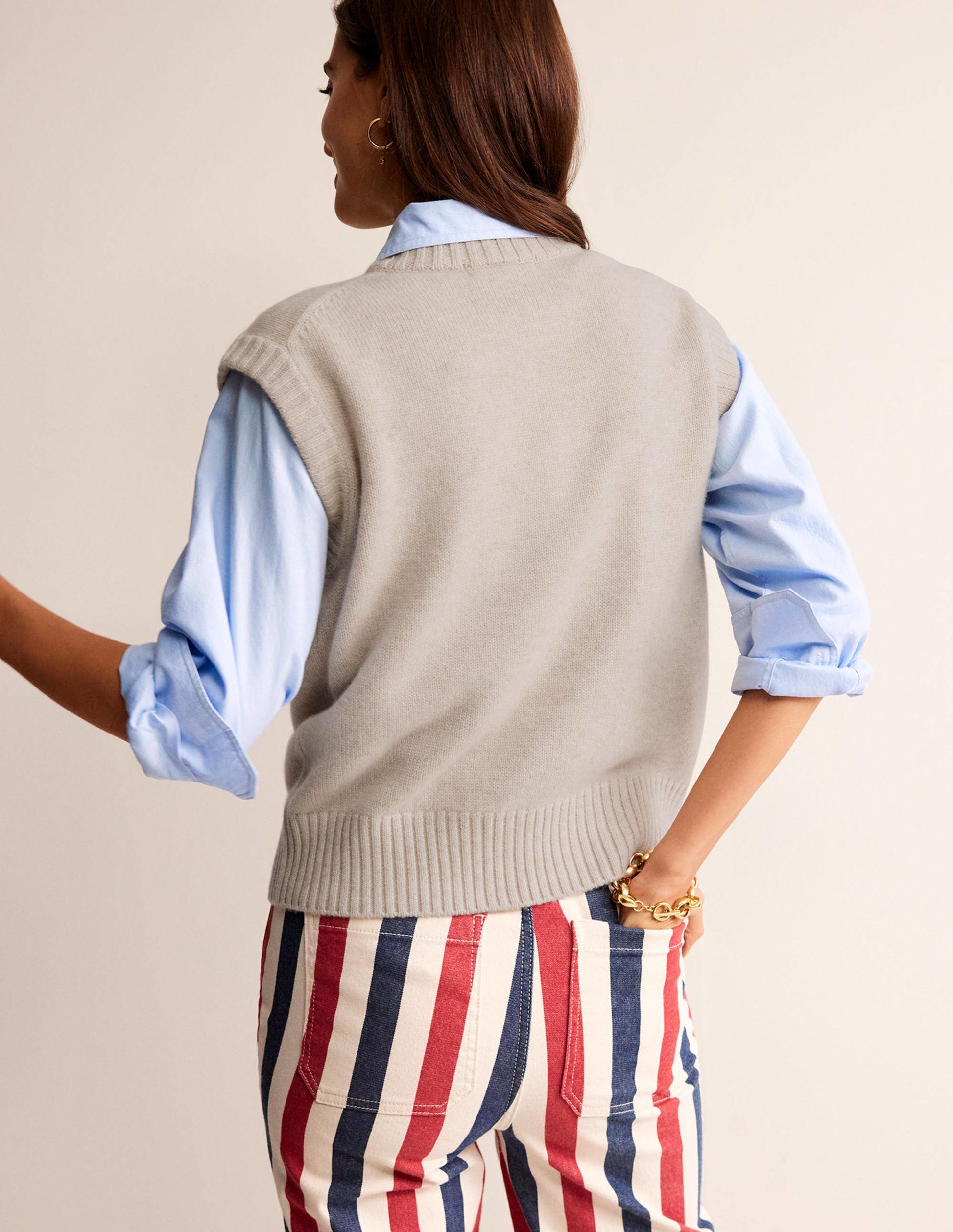 Chunky Cashmere Crew Neck Vest-Oatmeal-3