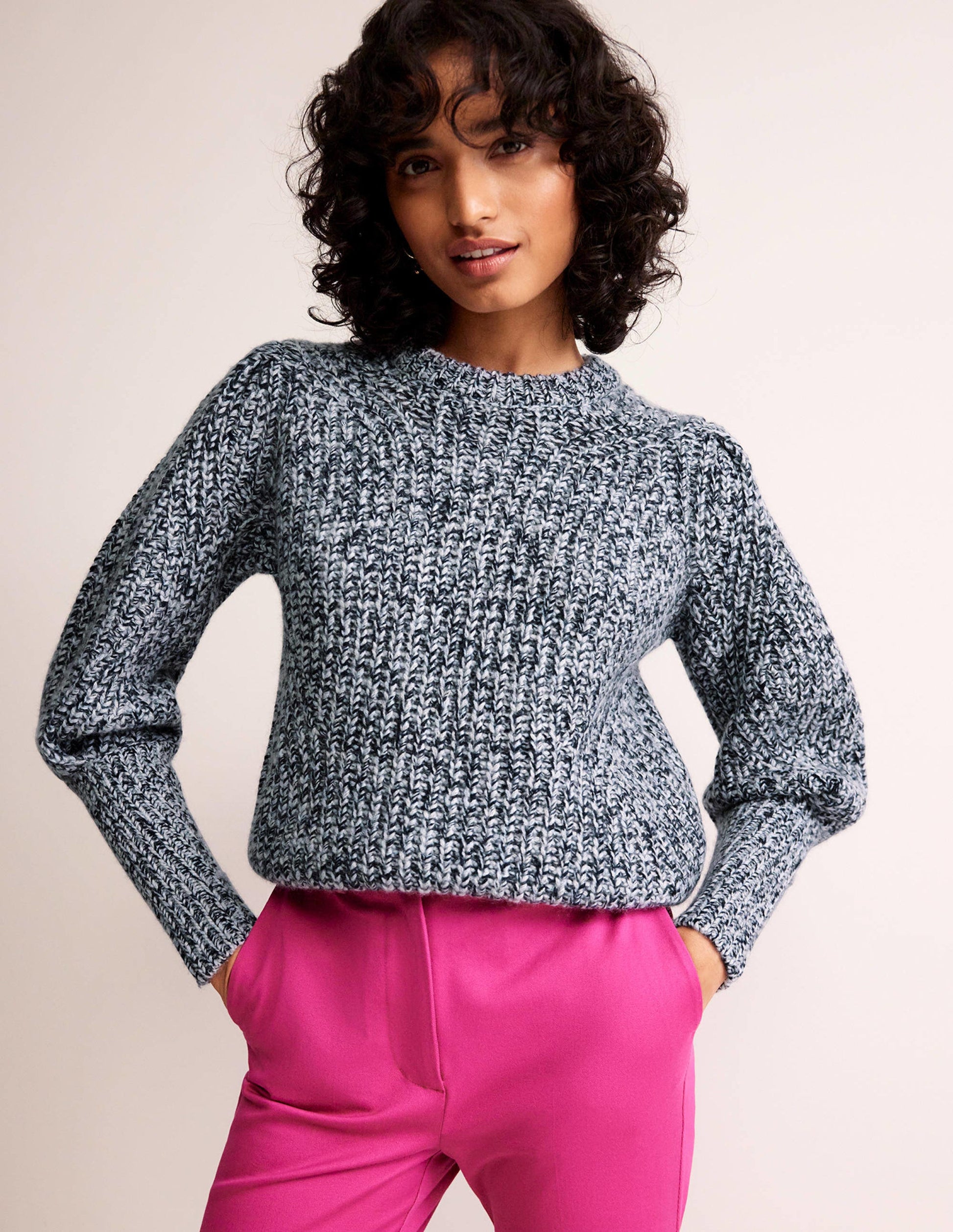 Chunky Rib Cashmere Sweater-Blues Melange-1