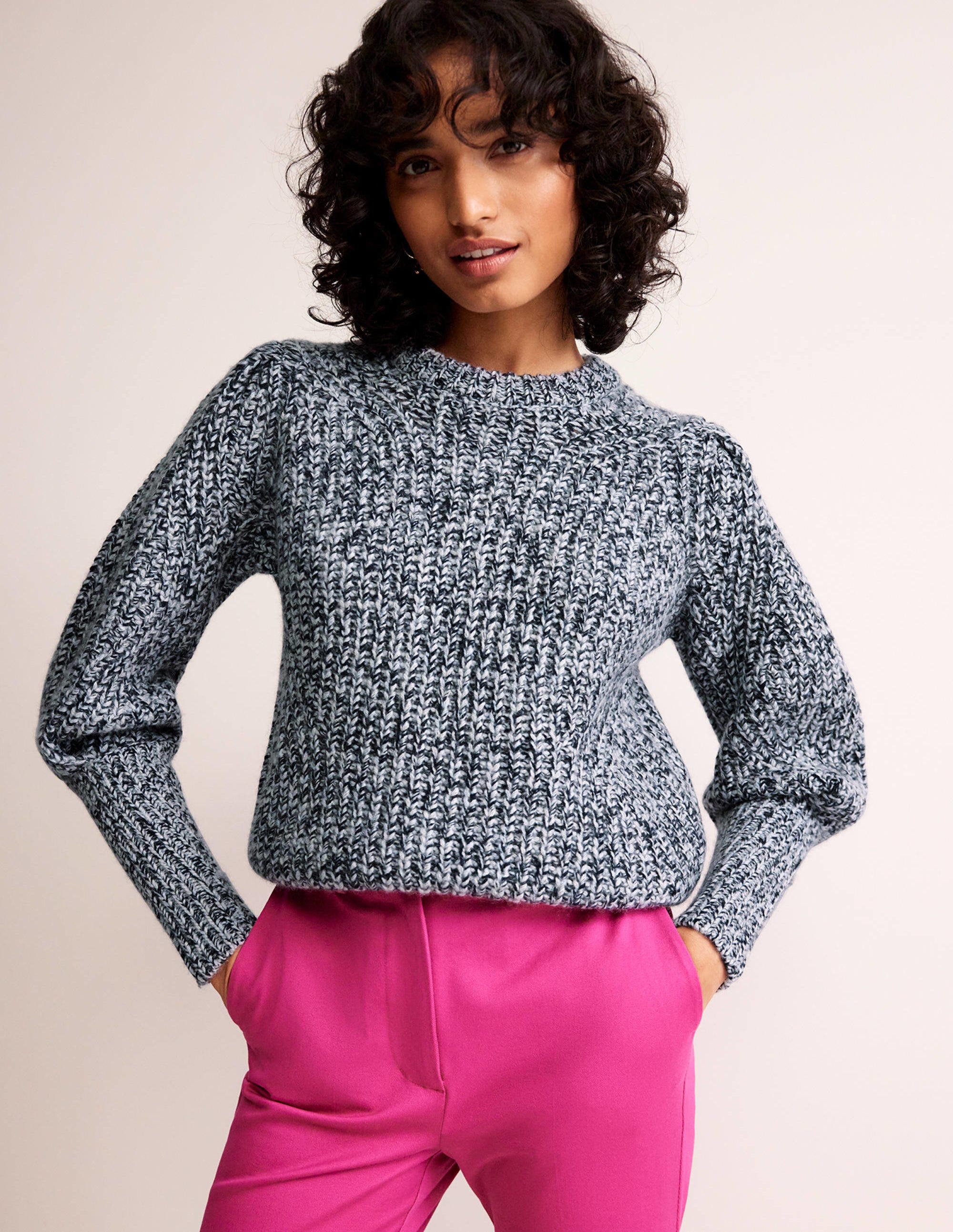 Chunky Rib Cashmere Sweater-Blues Melange - Image 1