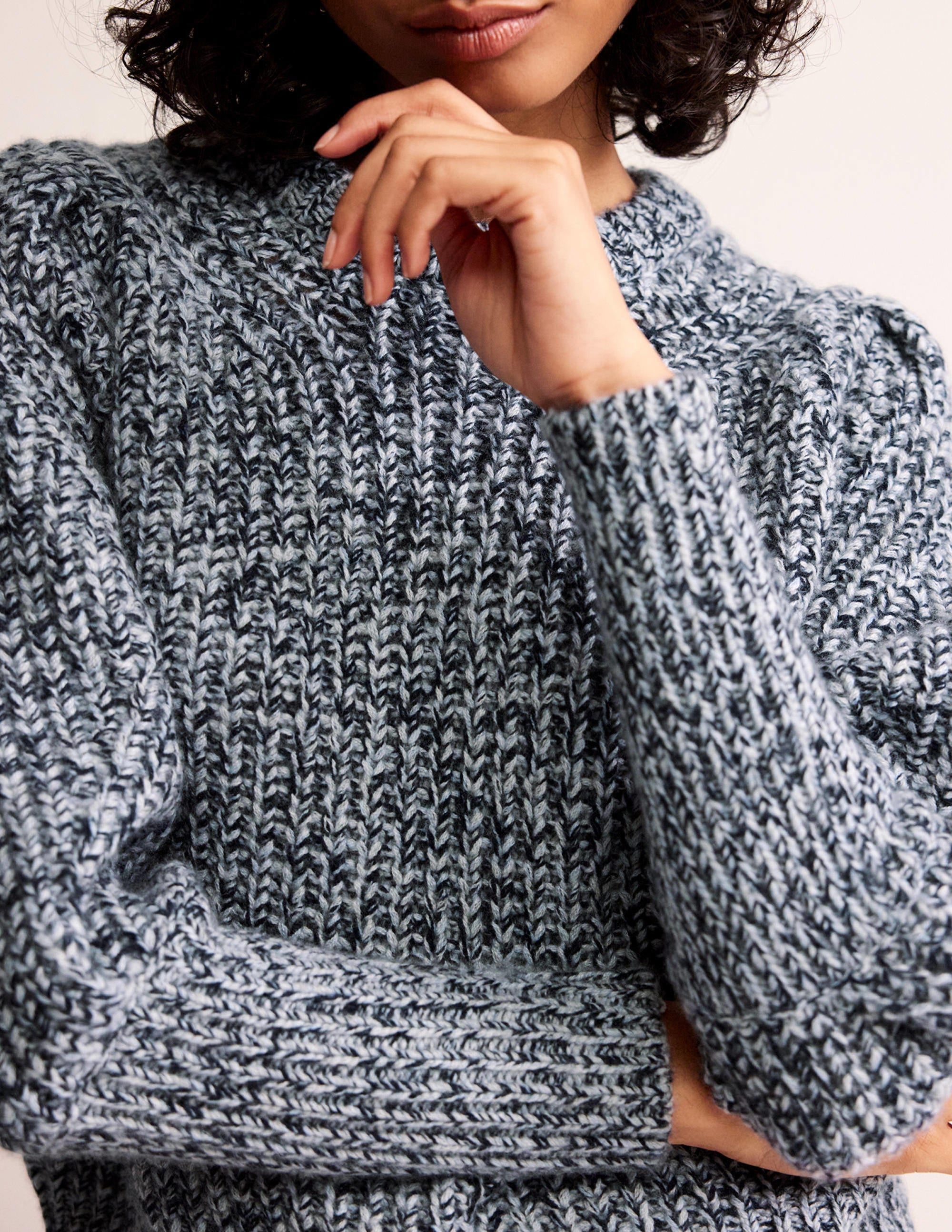 Chunky Rib Cashmere Sweater-Blues Melange - Image 2