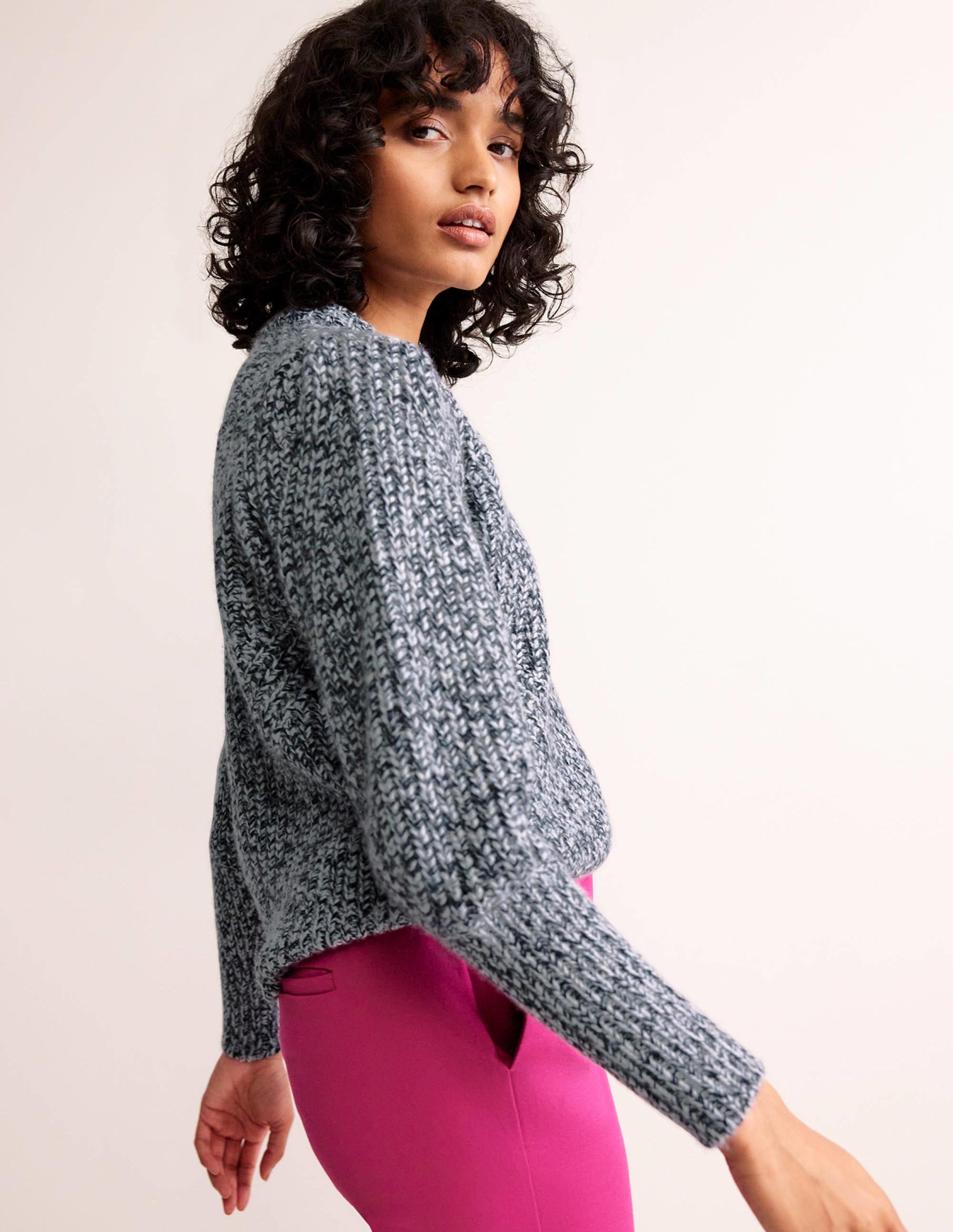 Chunky Rib Cashmere Sweater-Blues Melange - Image 4