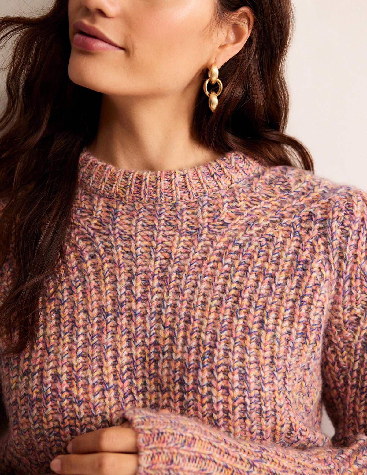 Chunky Rib Cashmere Sweater-Dusky Rose Marl - Image 2