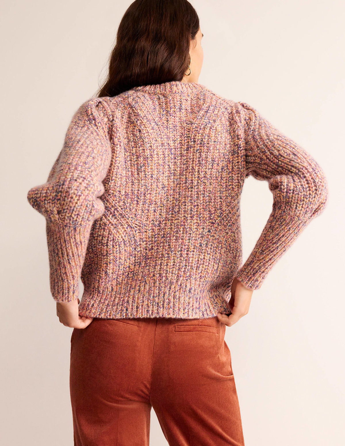 Chunky Rib Cashmere Sweater-Dusky Rose Marl - Image 3