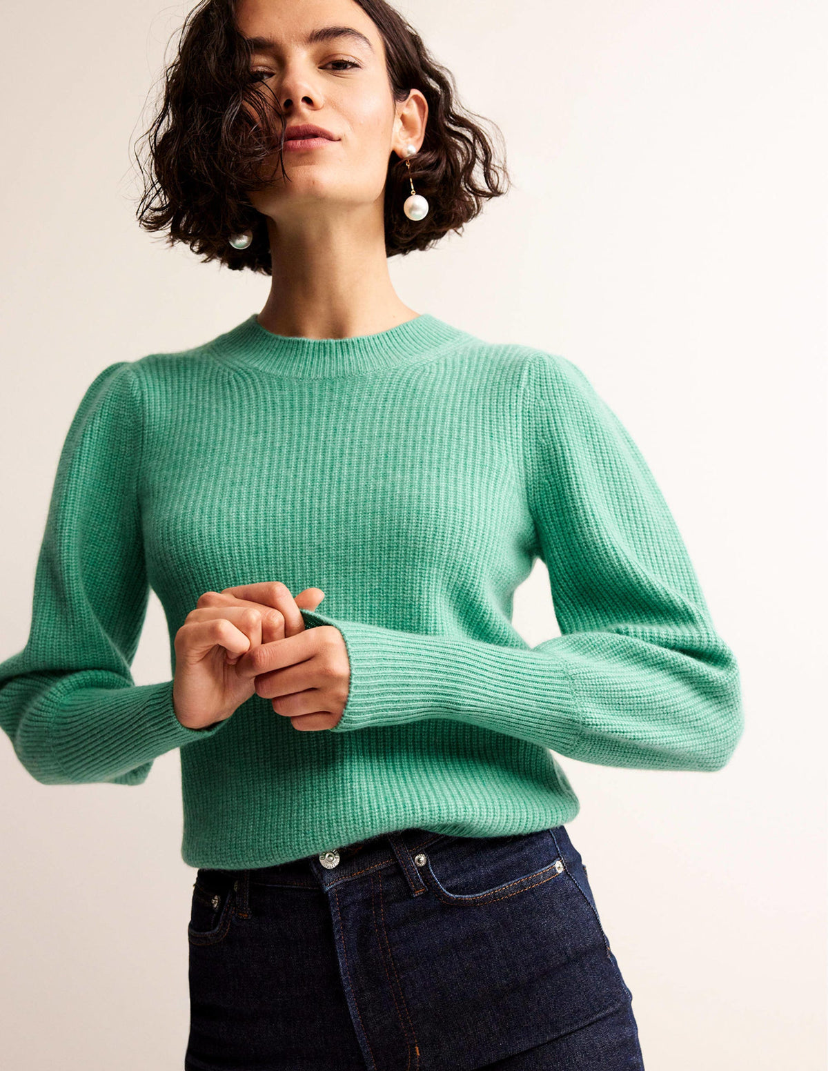Key Hole Cashmere Sweater-Indian Ocean - Image 1