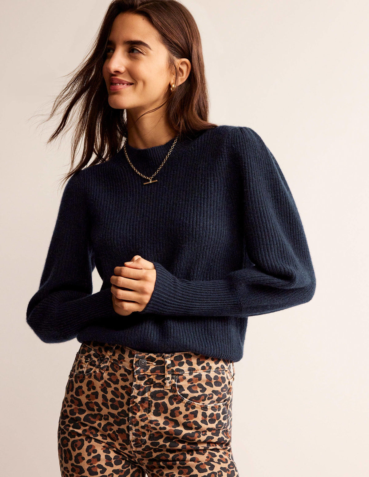 Key Hole Cashmere Sweater-Navy - Image 1