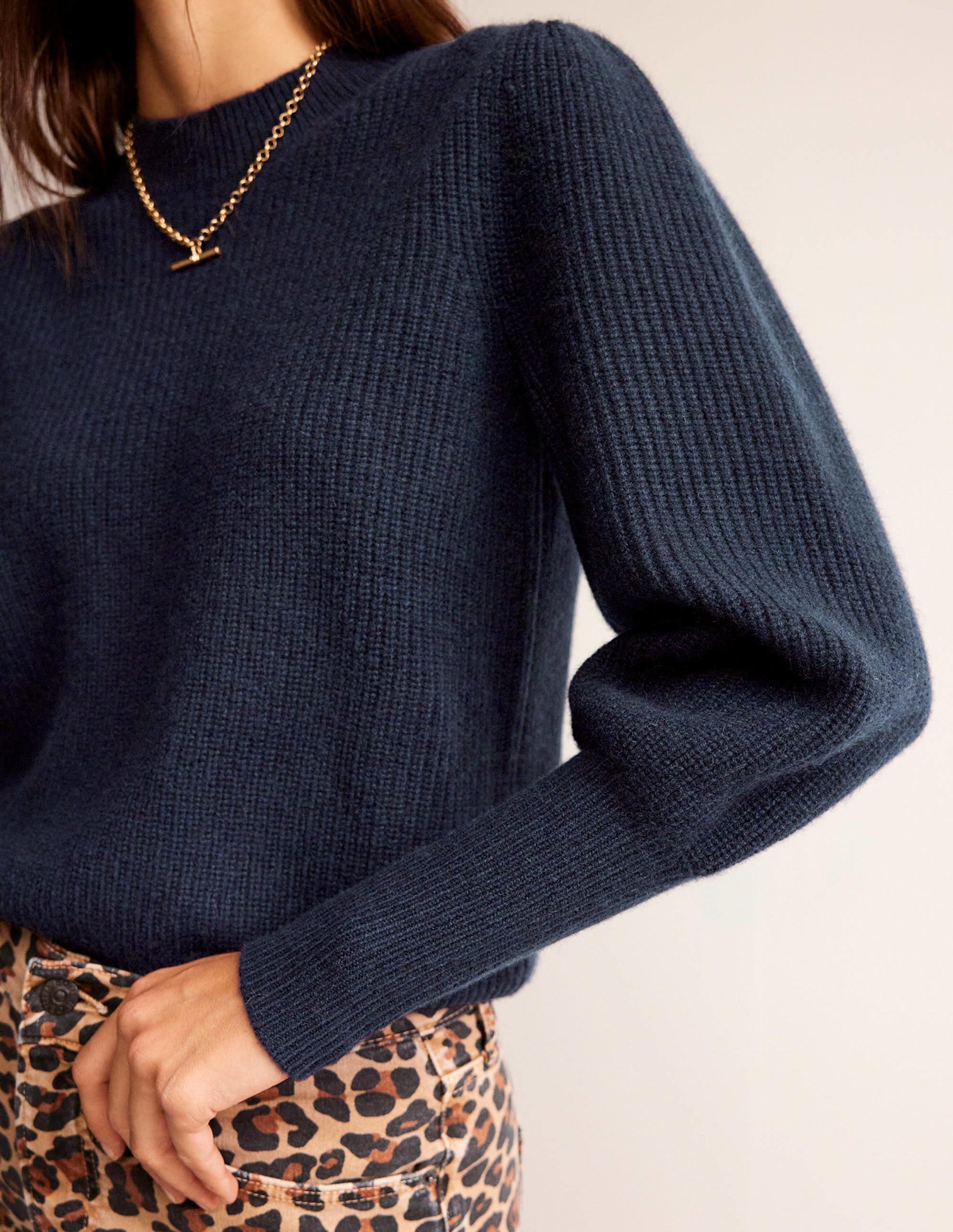 Key Hole Cashmere Sweater-Navy - Image 2
