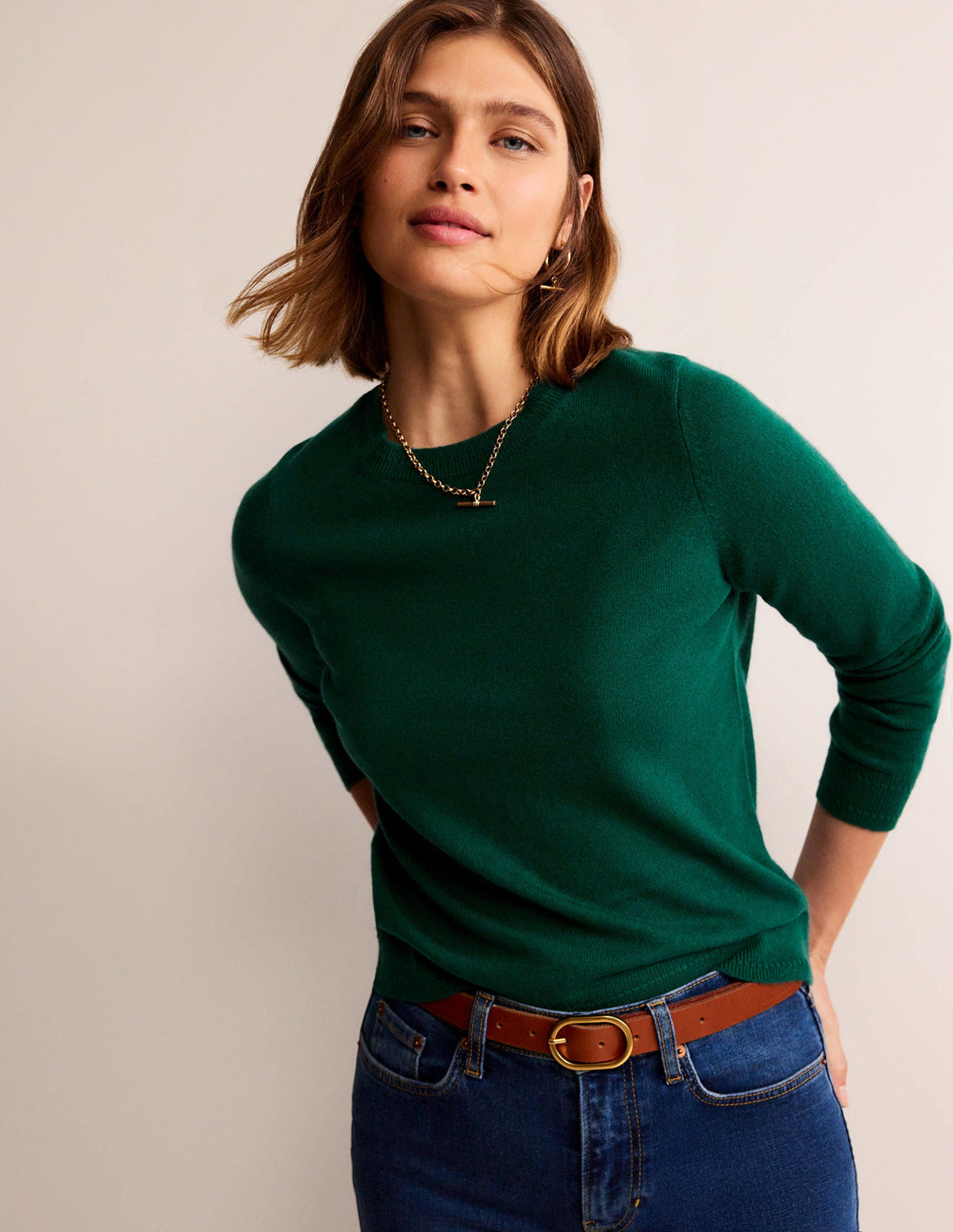 Eva Cashmere Crew Neck Sweater-Deep Forest-4