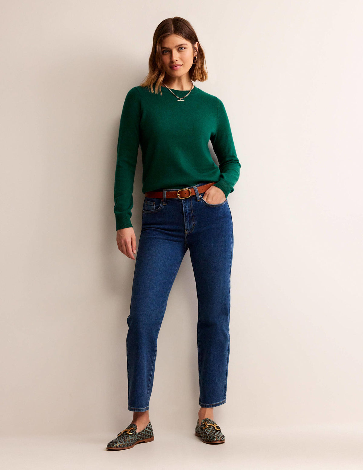 Eva Cashmere Crew Neck Sweater-Deep Forest-5