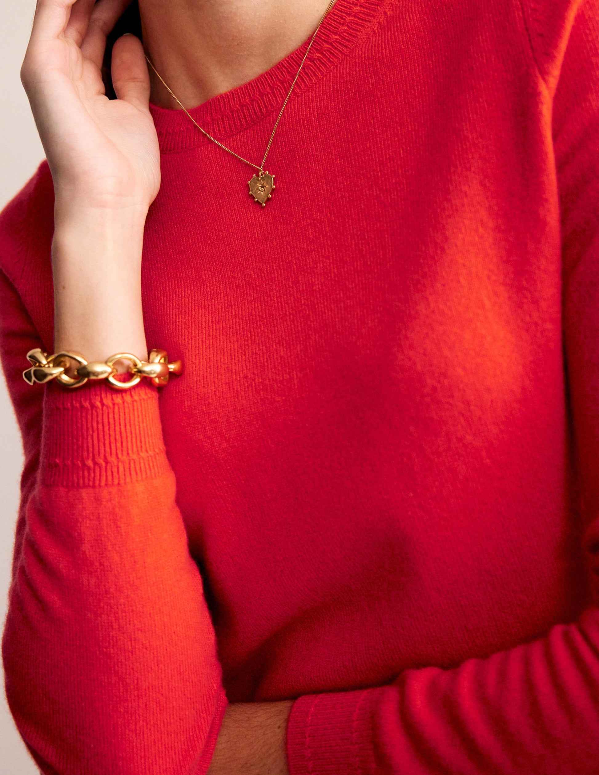Eva Cashmere Crew Neck Sweater-Firecracker Red-2