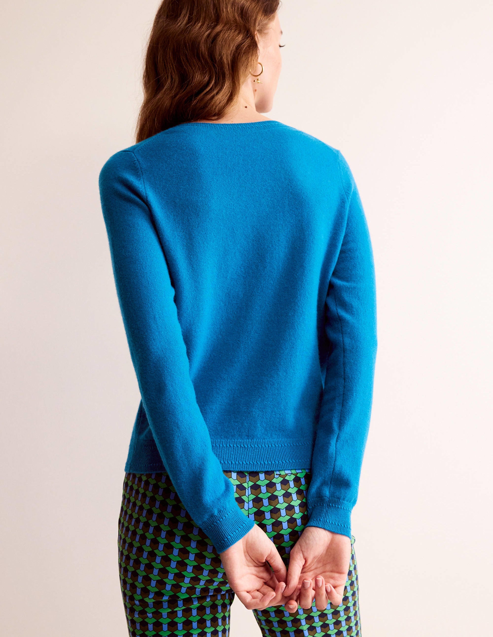 Eva Cashmere V-Neck Sweater-Cyan - Image 3