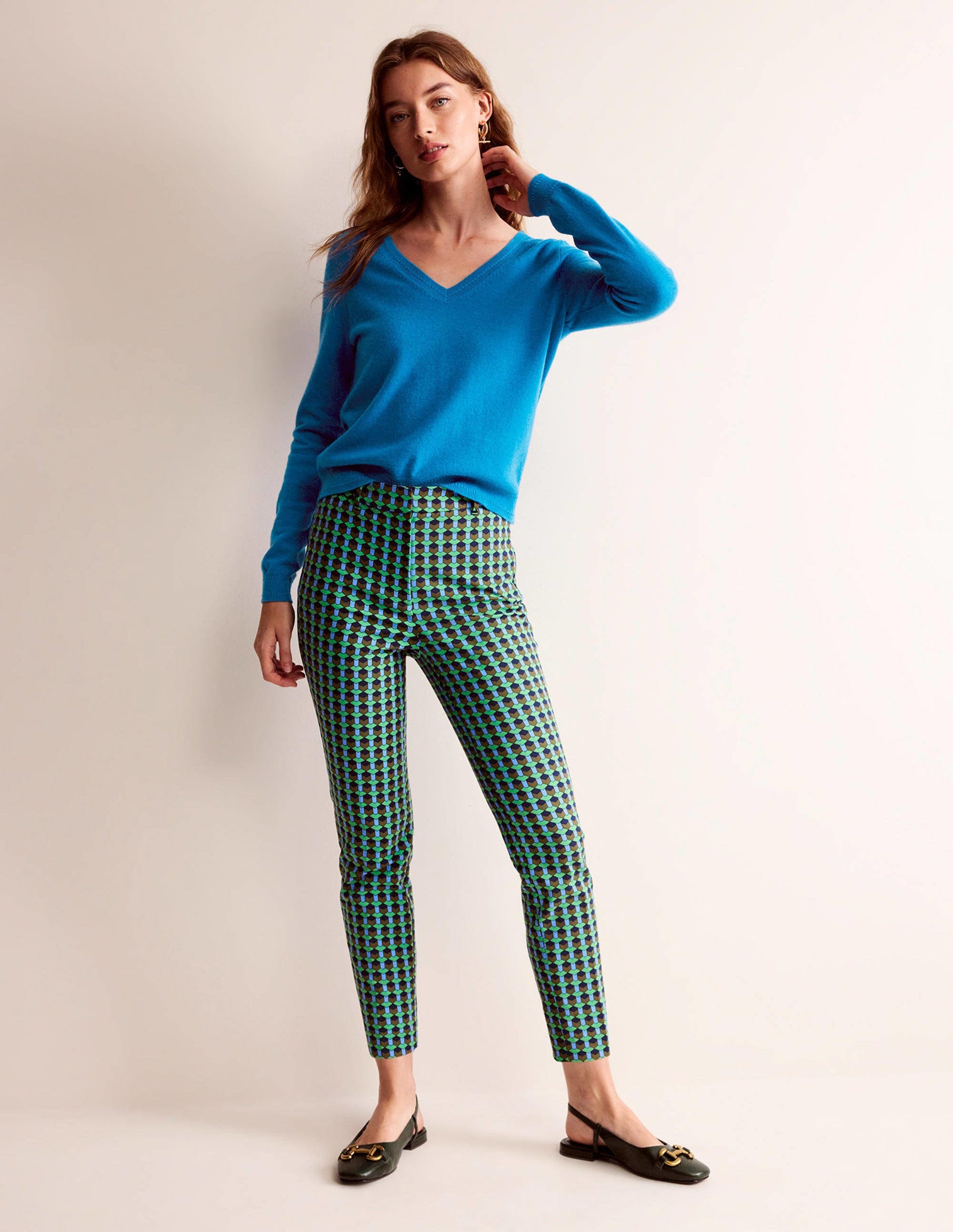 Eva Cashmere V-Neck Sweater-Cyan-4