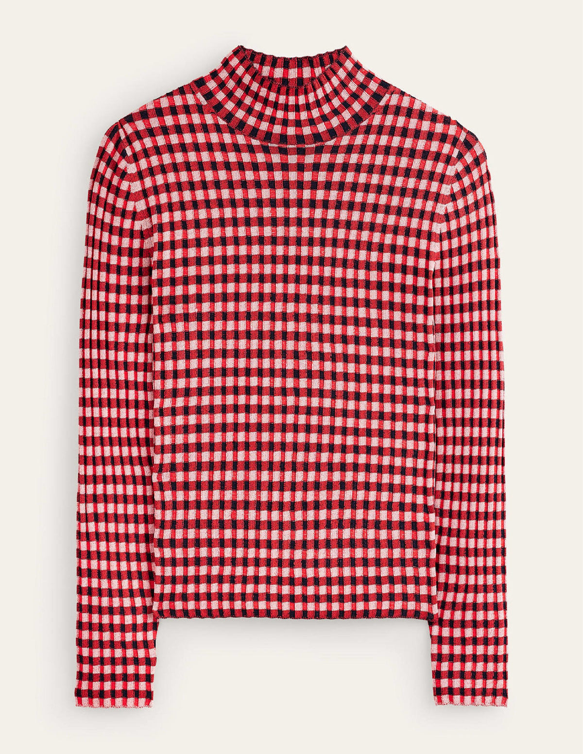 Fitted Check Sweater-Hot Pepper, Marshmallow-5