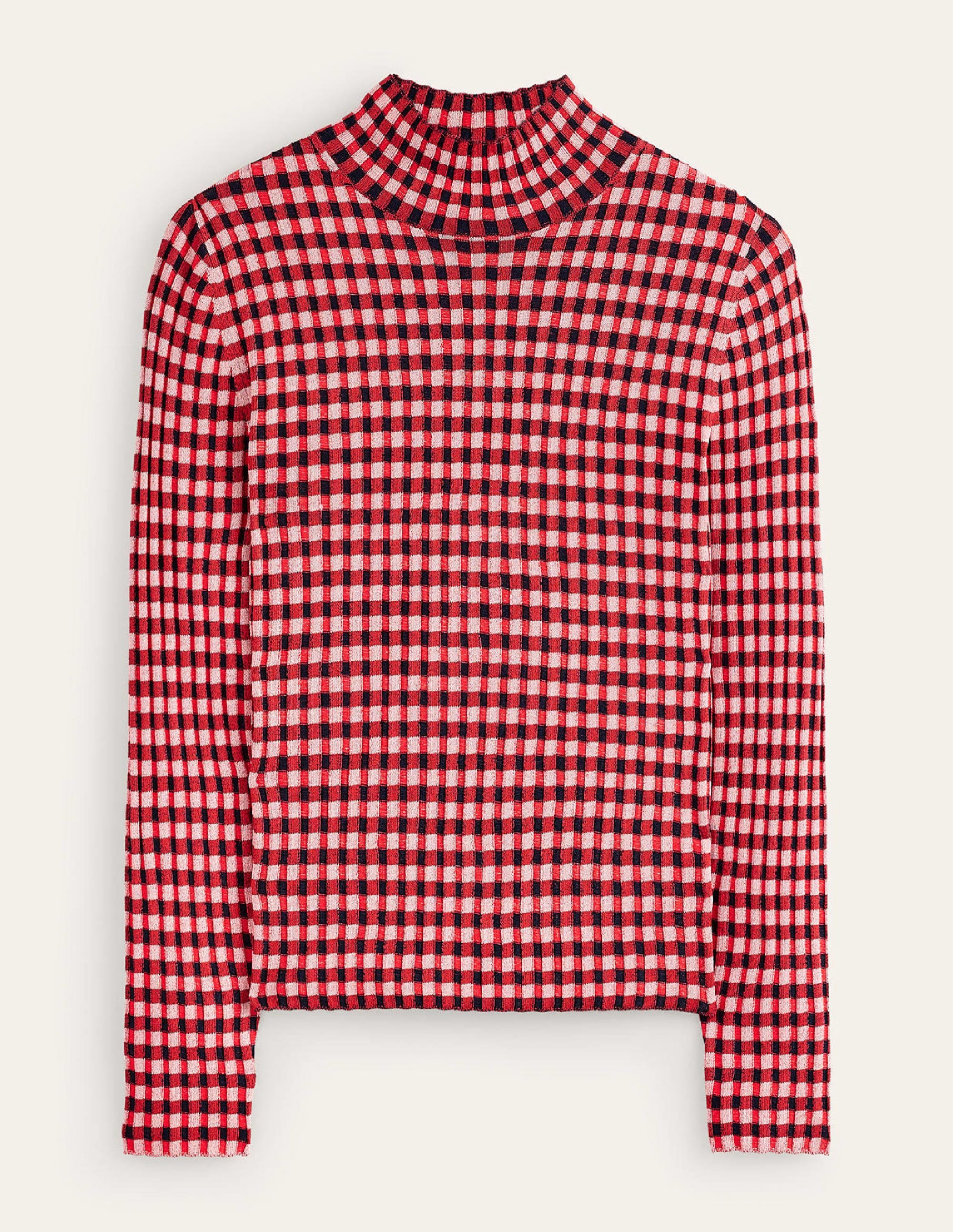 Fitted Check Sweater-Hot Pepper, Marshmallow - Image 5