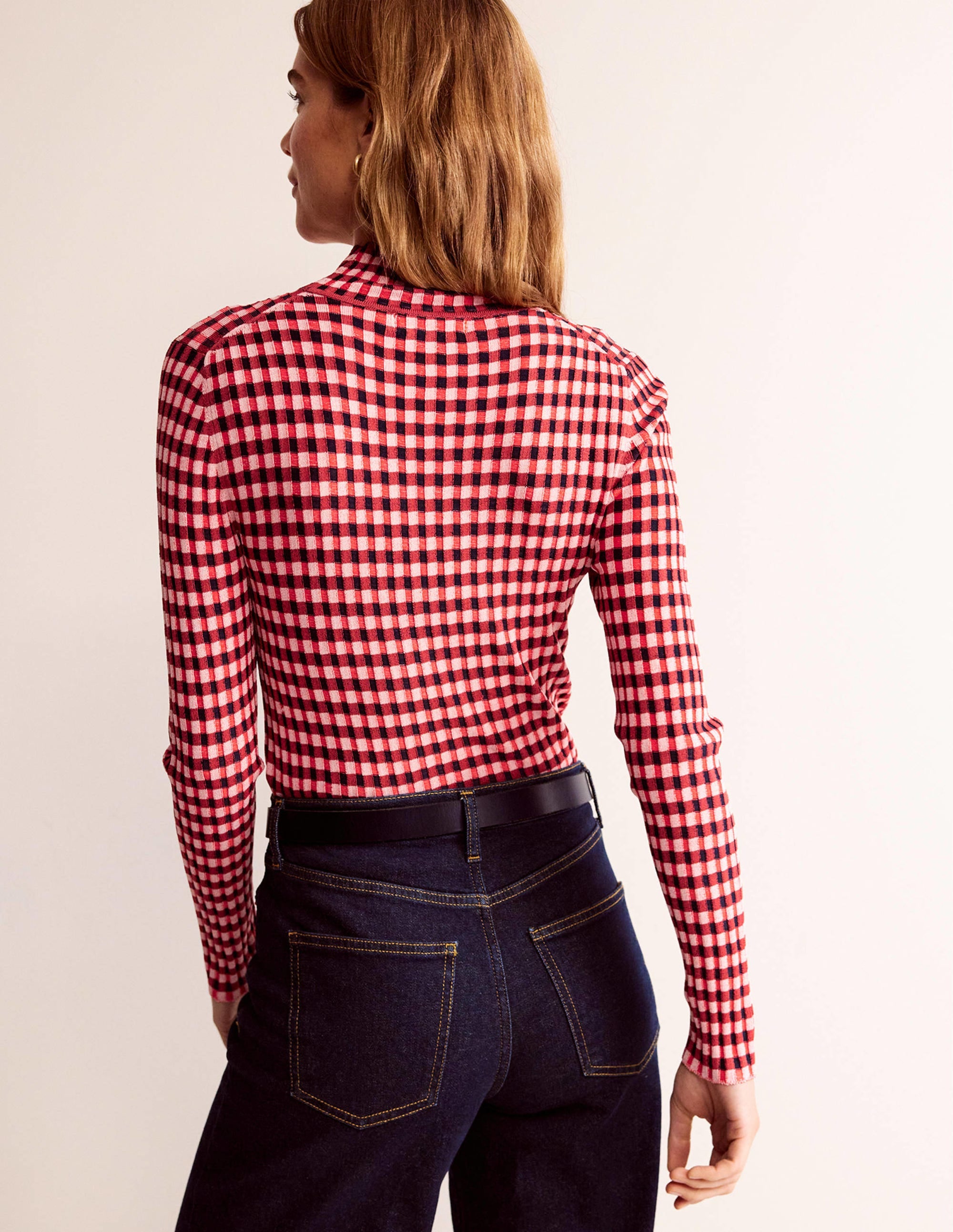 Fitted Check Sweater-Hot Pepper, Marshmallow - Image 3