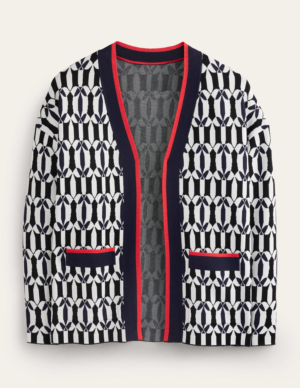 Jacquard Cardigan-Black and Ivory, Geometric-6