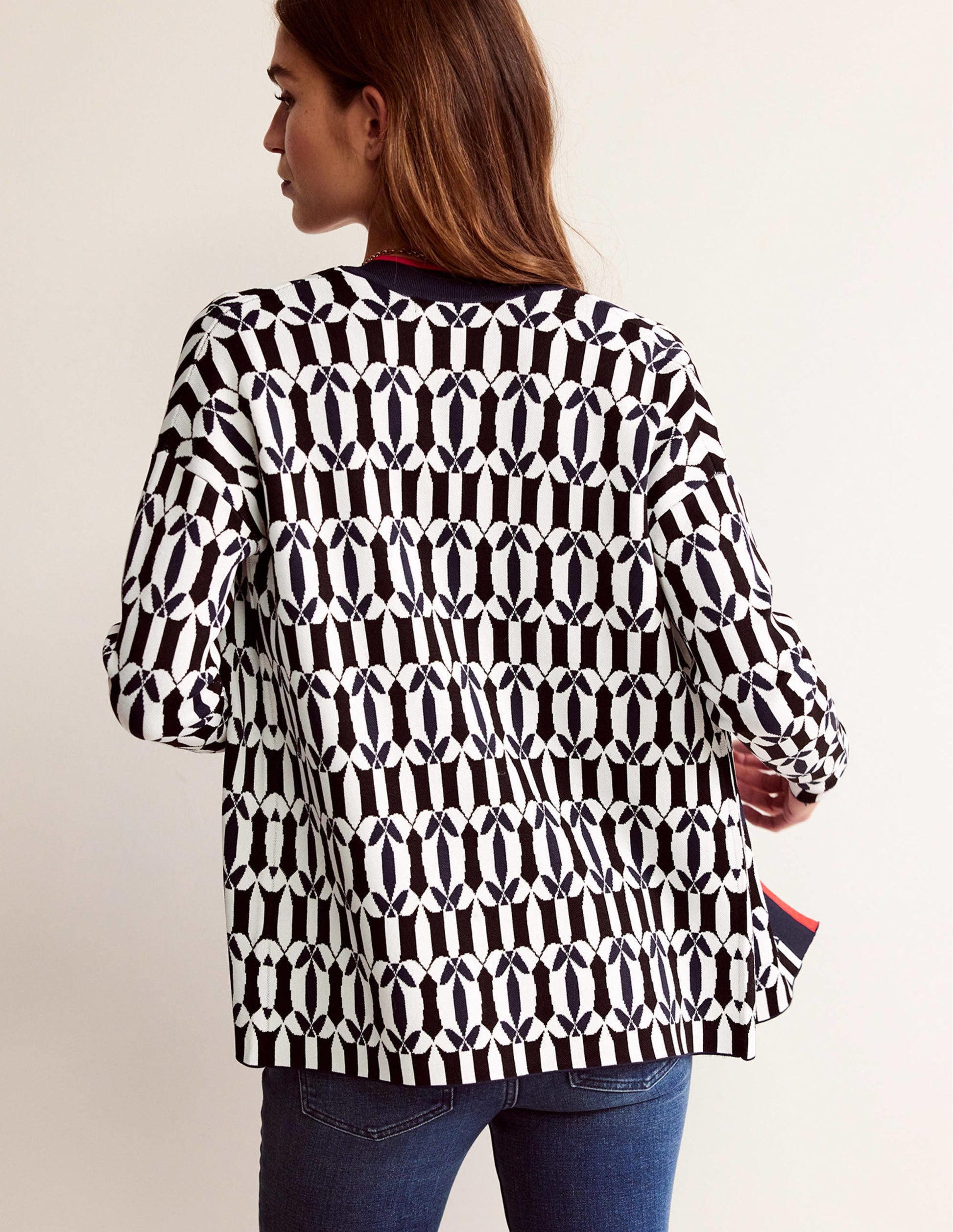 Jacquard Cardigan-Black and Ivory, Geometric-3