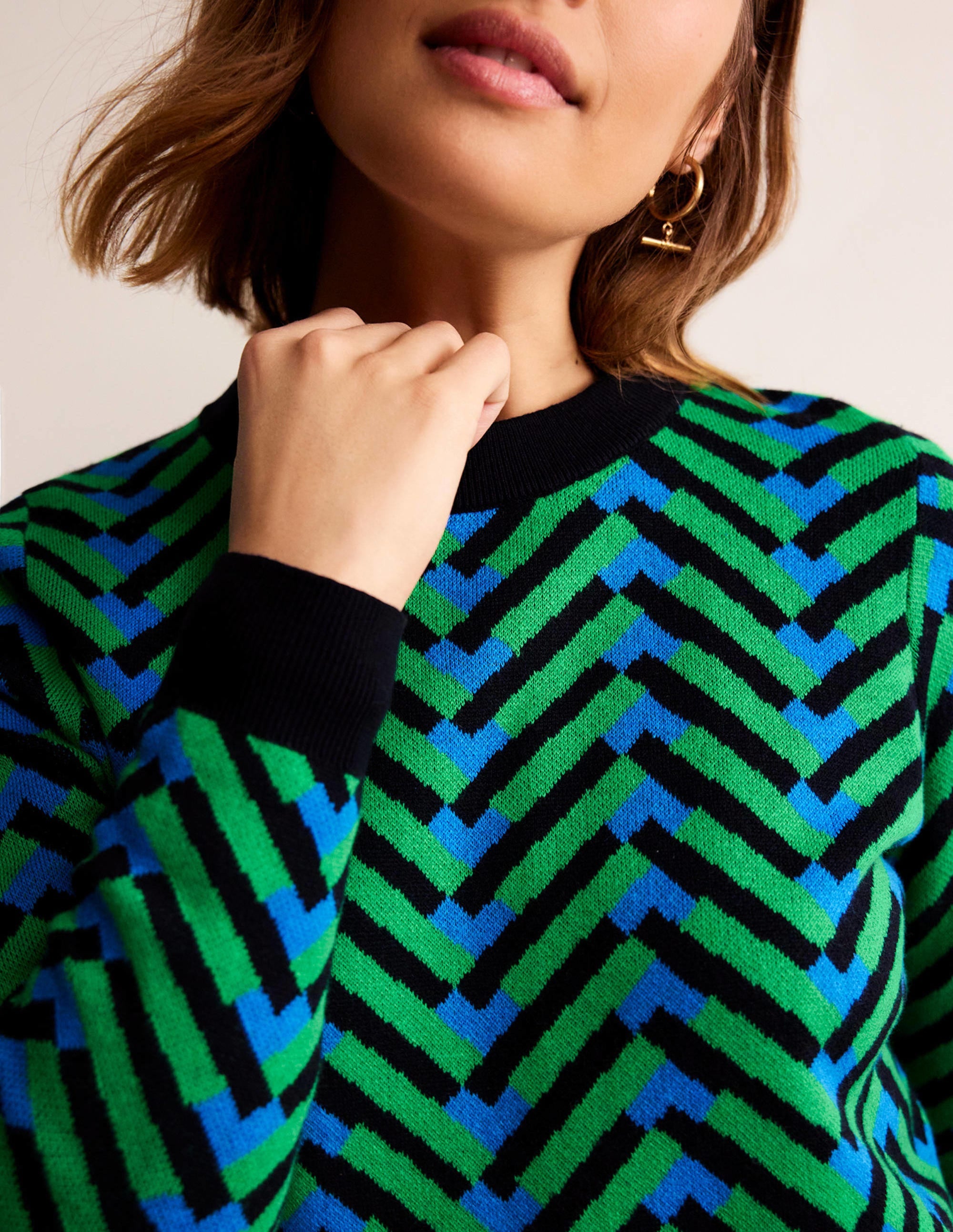Jacquard Jumper-Pigment Green, Chevron Geo - Image 2