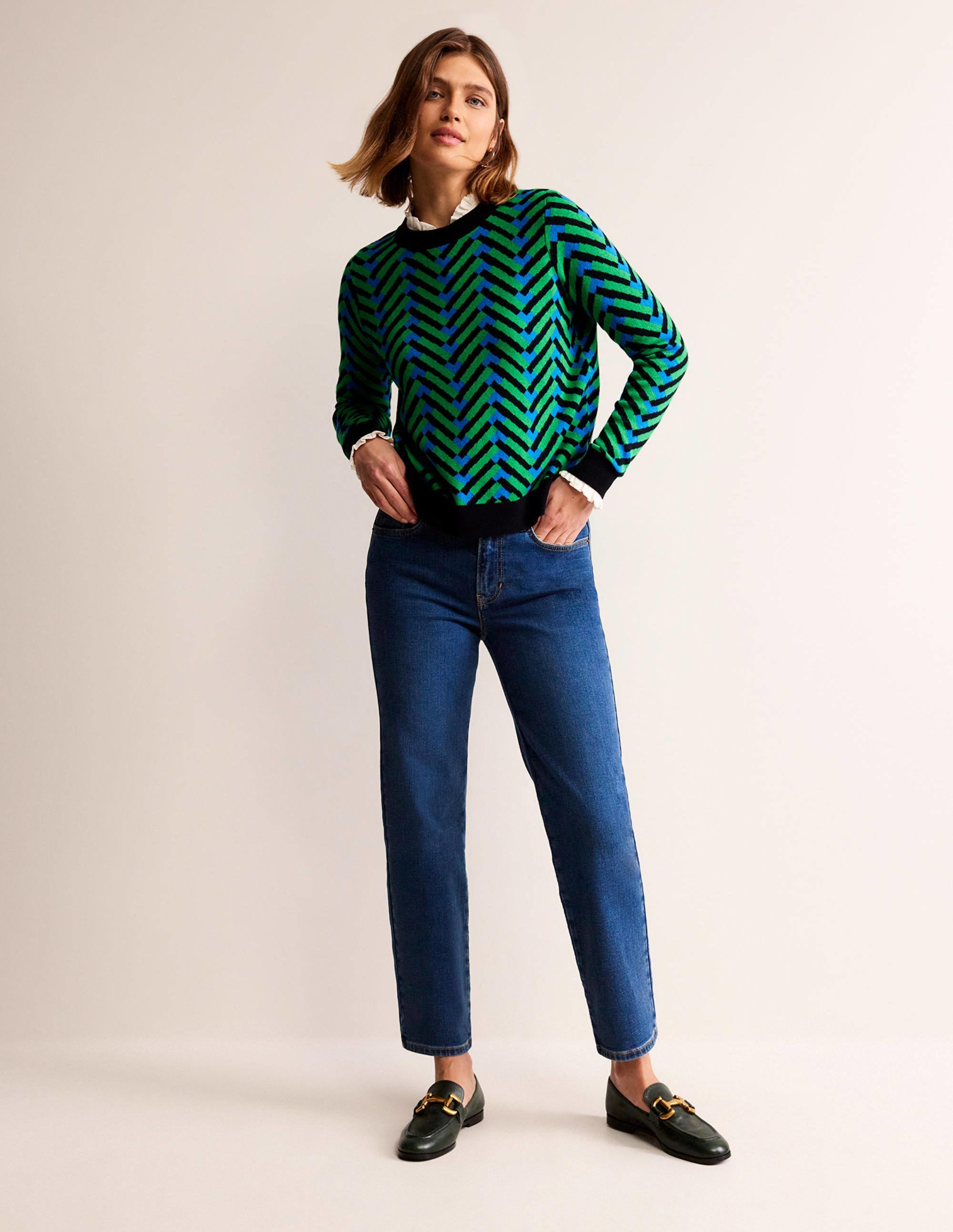 Jacquard Jumper-Pigment Green, Chevron Geo - Image 4