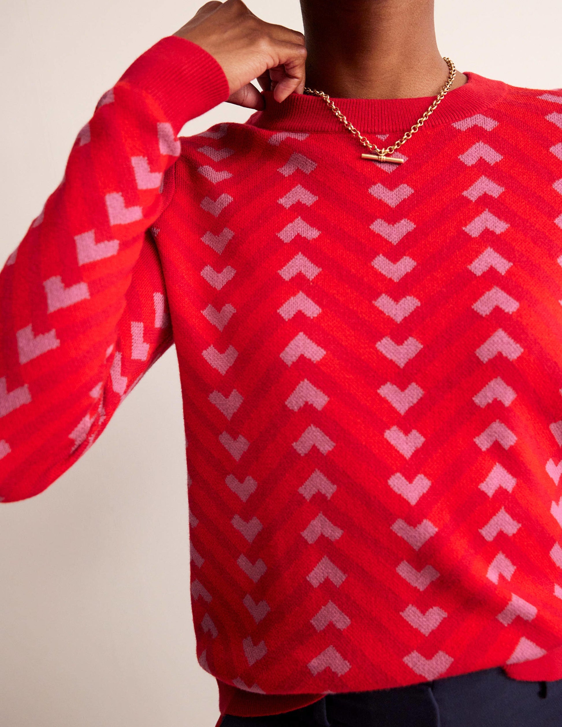 Jacquard Jumper-Cranberry, Chevron Geo-2
