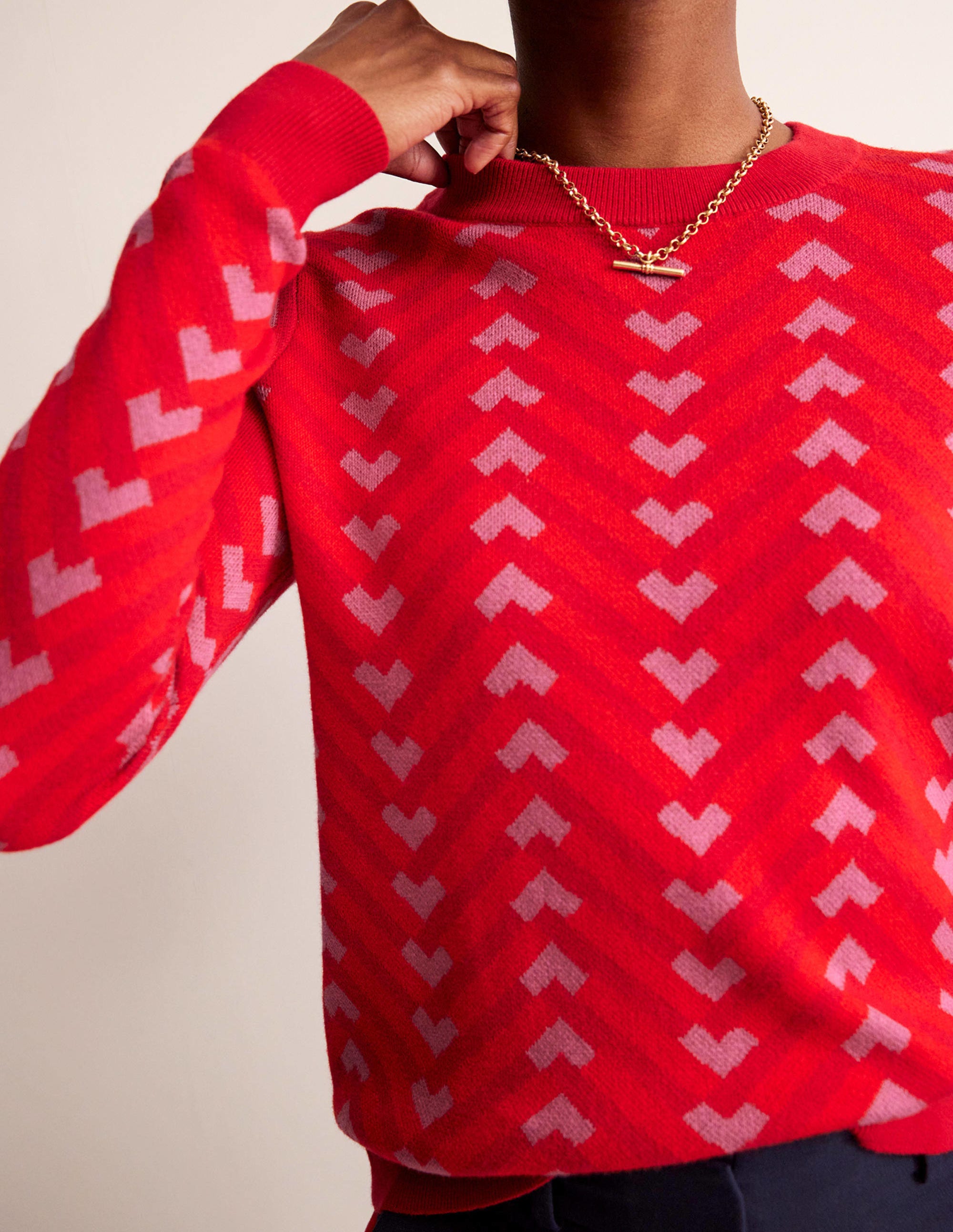 Jacquard Jumper-Cranberry, Chevron Geo - Image 2