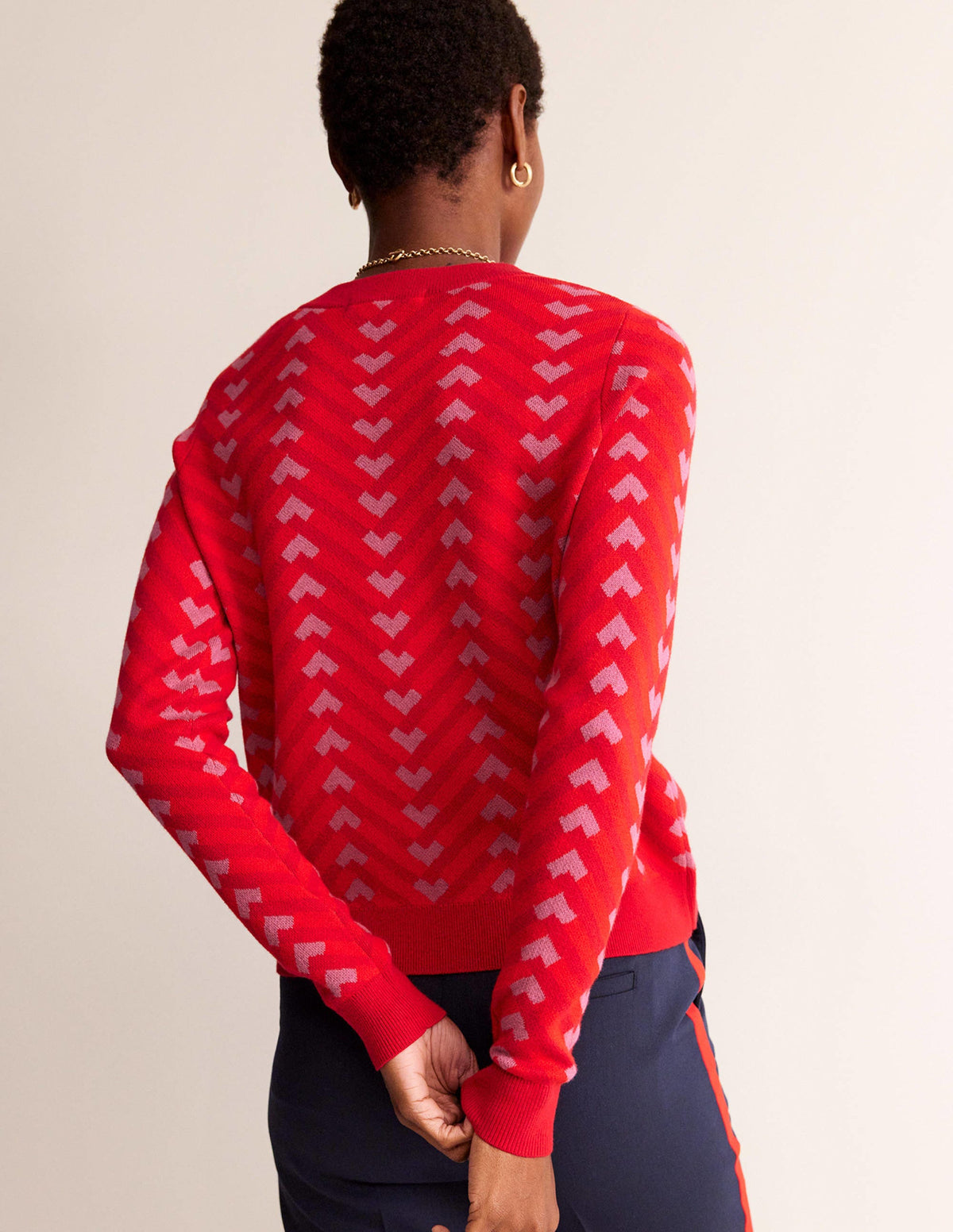 Jacquard Jumper-Cranberry, Chevron Geo-3