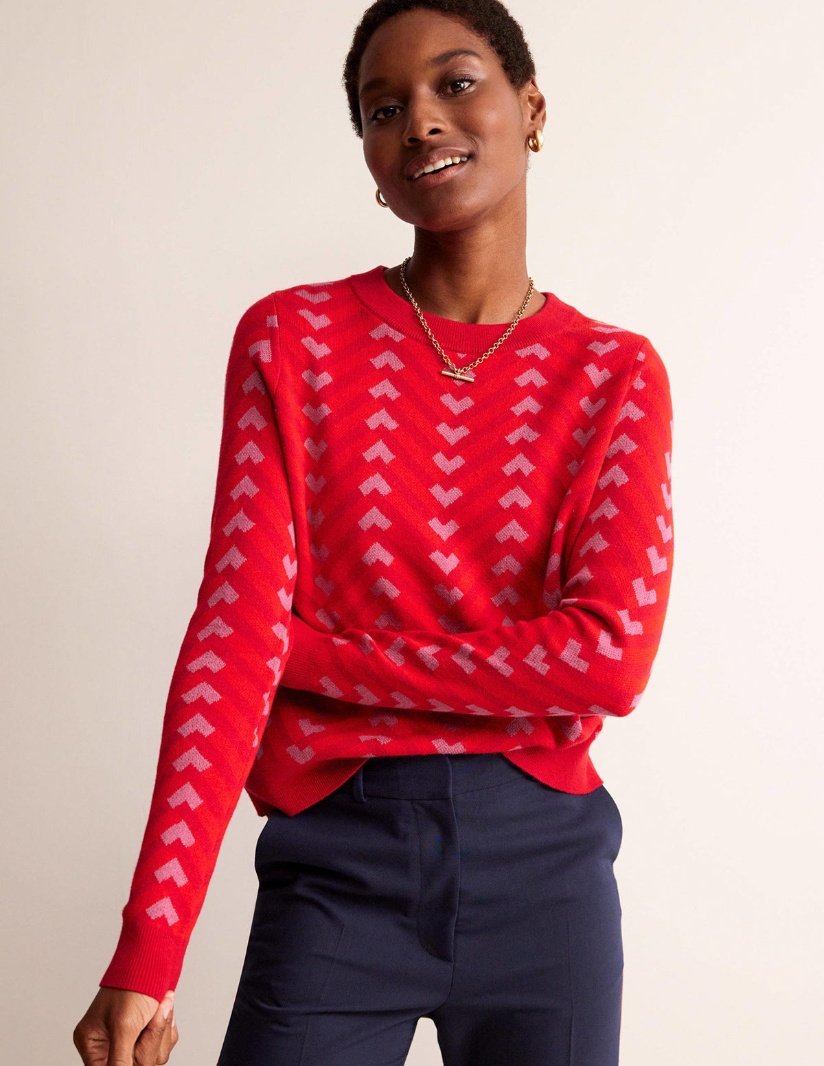 Jacquard Jumper-Cranberry, Chevron Geo-4