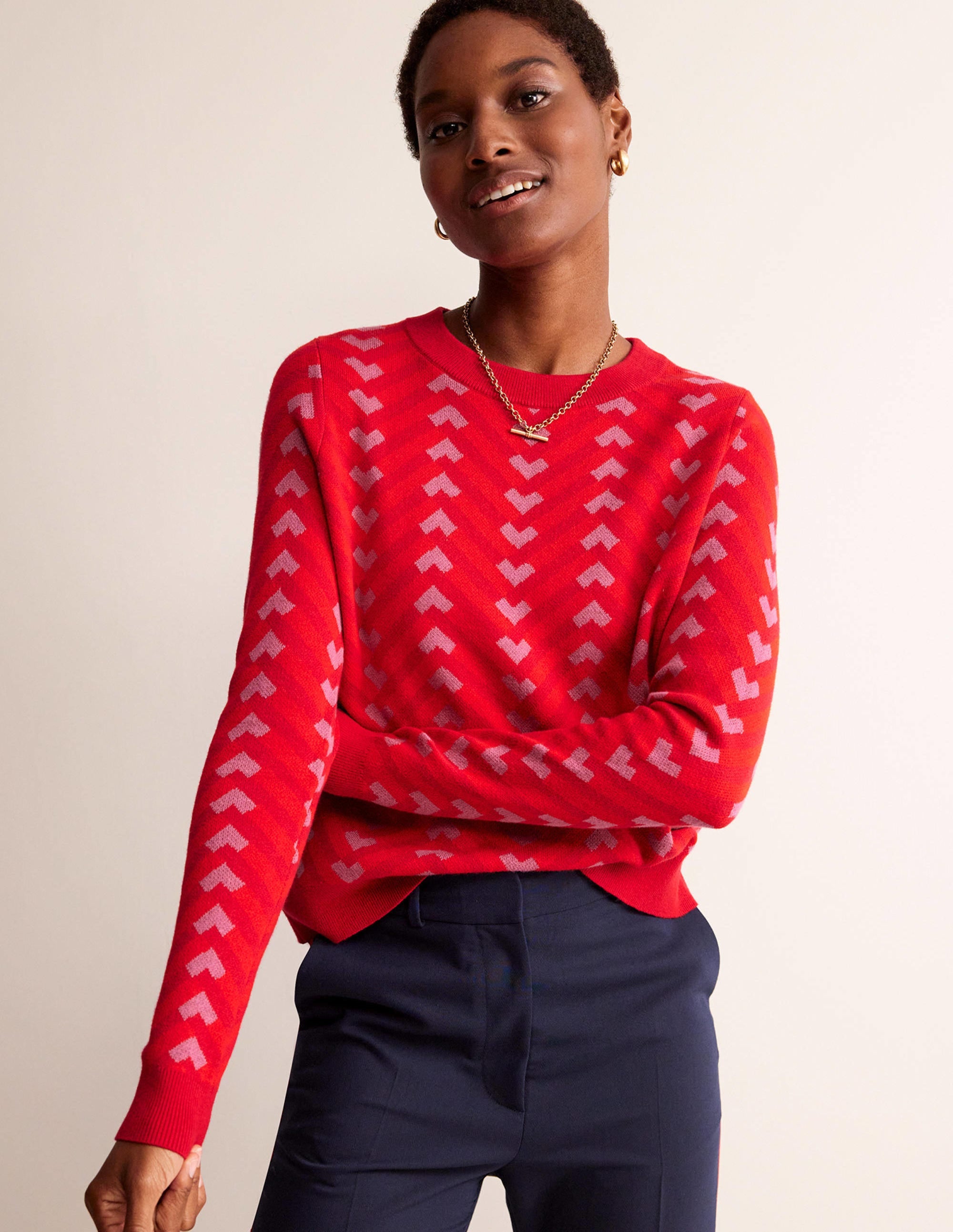 Jacquard Jumper-Cranberry, Chevron Geo - Image 4