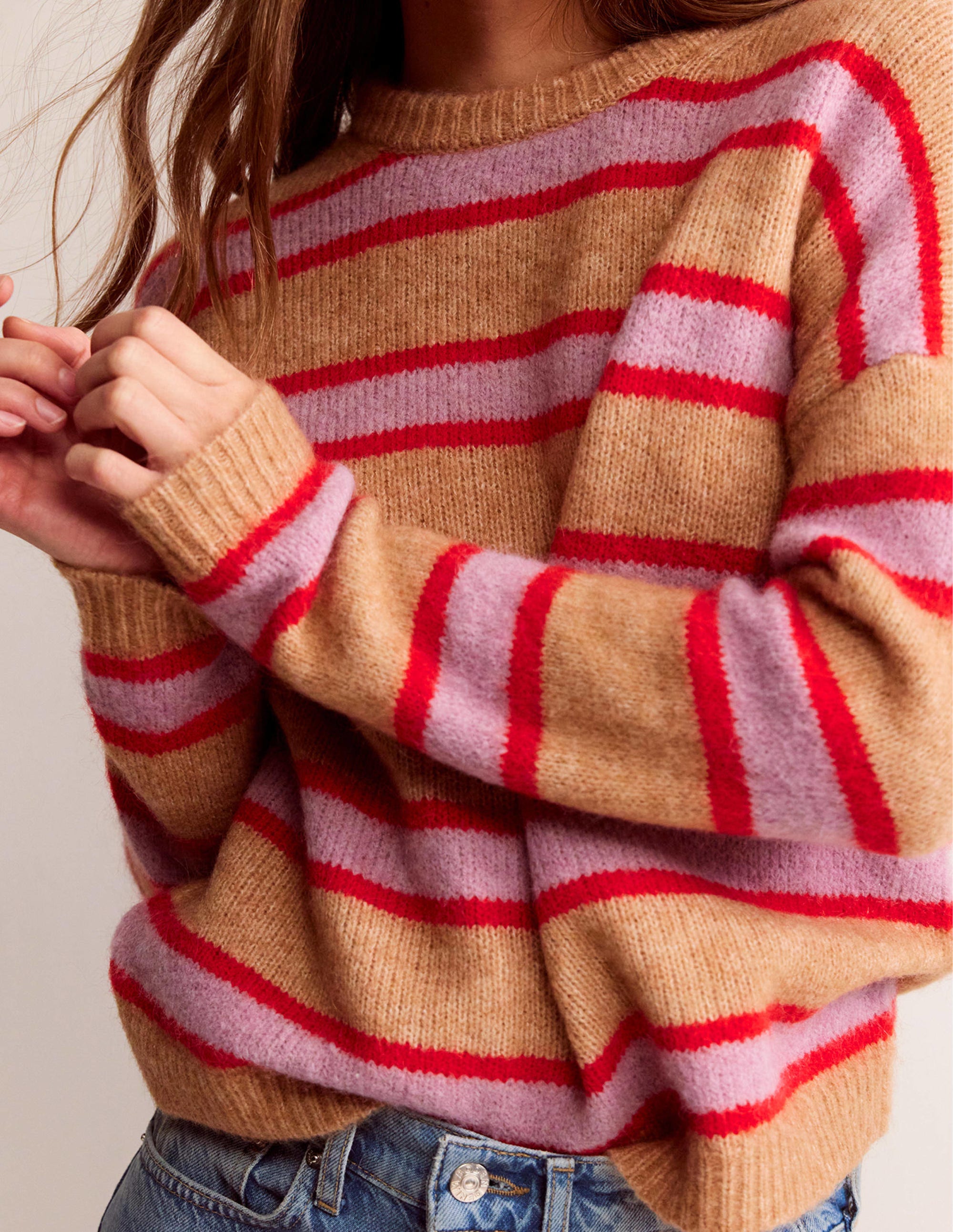 Rosemary Relaxed Sweater-Camel Marl, Strawberry Sherbet - Image 2